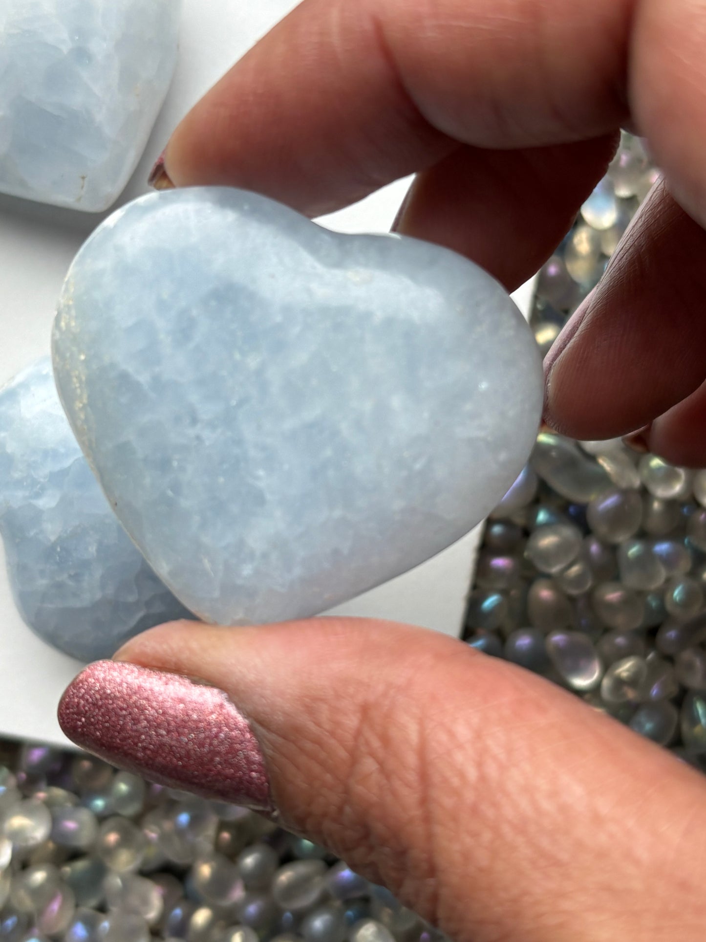 Blue Calcite Crystal Gemstone Heart Carving