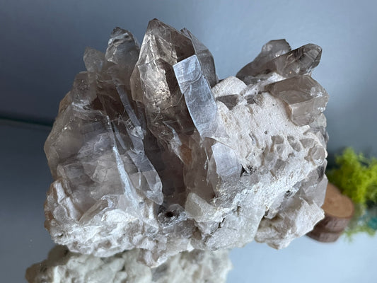 Smoky Quartz Epidote & Albite Rough Crystal Gemstone Cluster Mineral Specimen