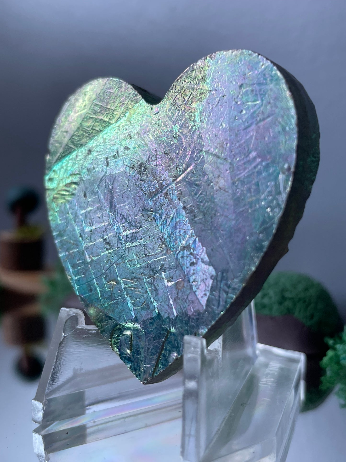 Green Bismuth Crystal Heart Cut Out Metal Art