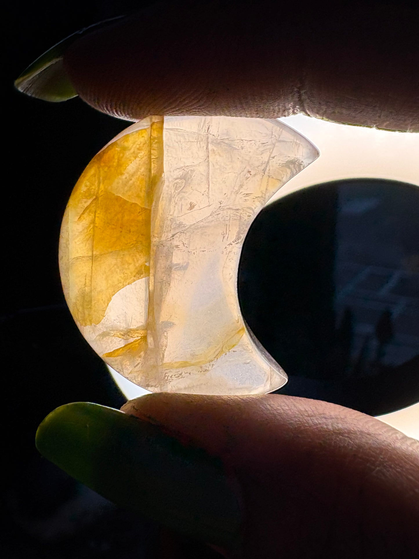 Golden Healer Quartz Crystal Gemstone Mini Crescent Moon Carving