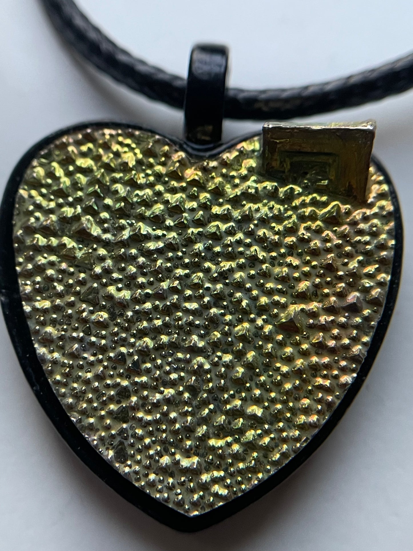 Lime Gold Bismuth Crystal Metal Art Cord Necklace HEART