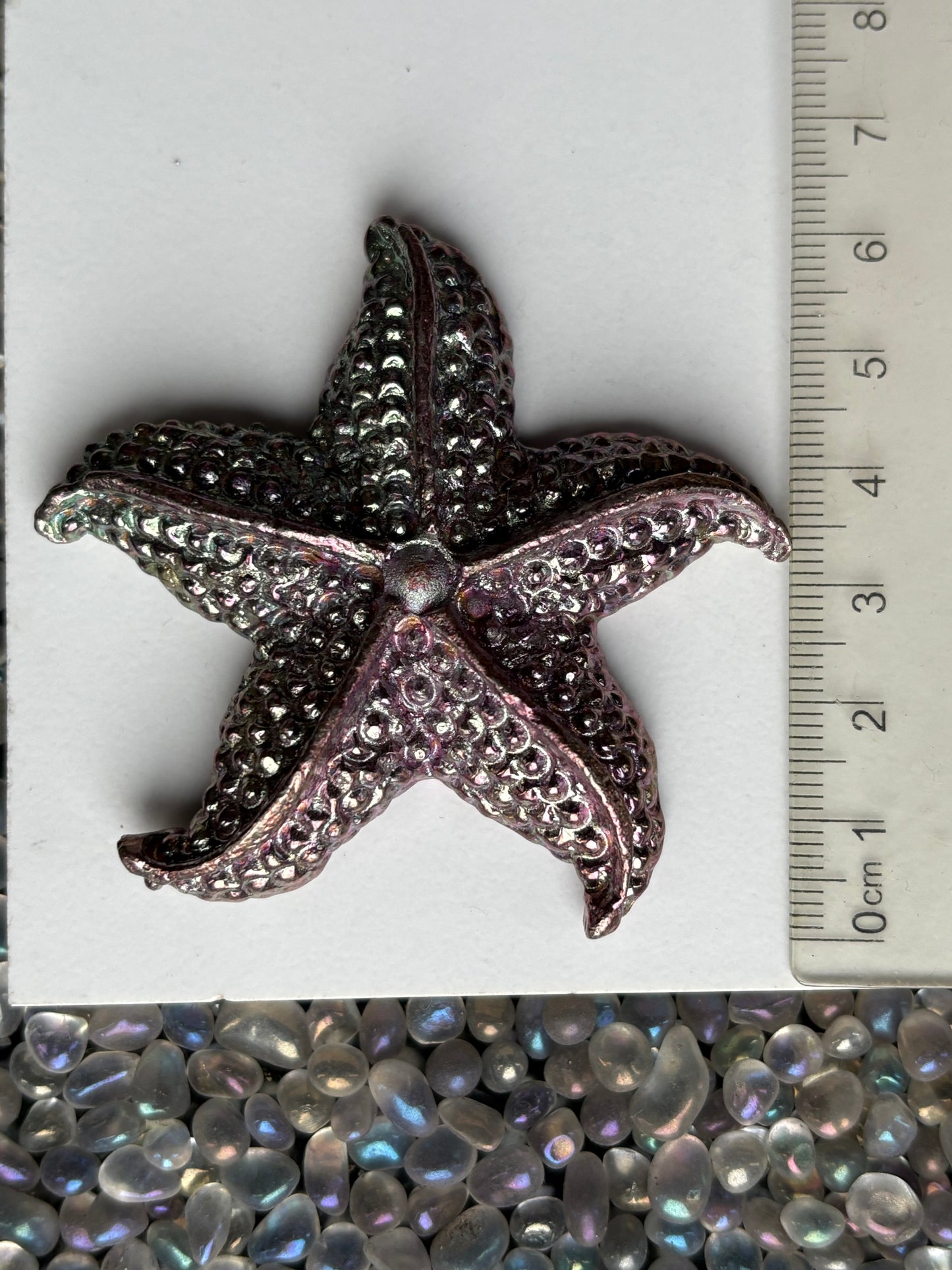 Purple Pink Bismuth Crystal Large Starfish Metal Art Sculpture