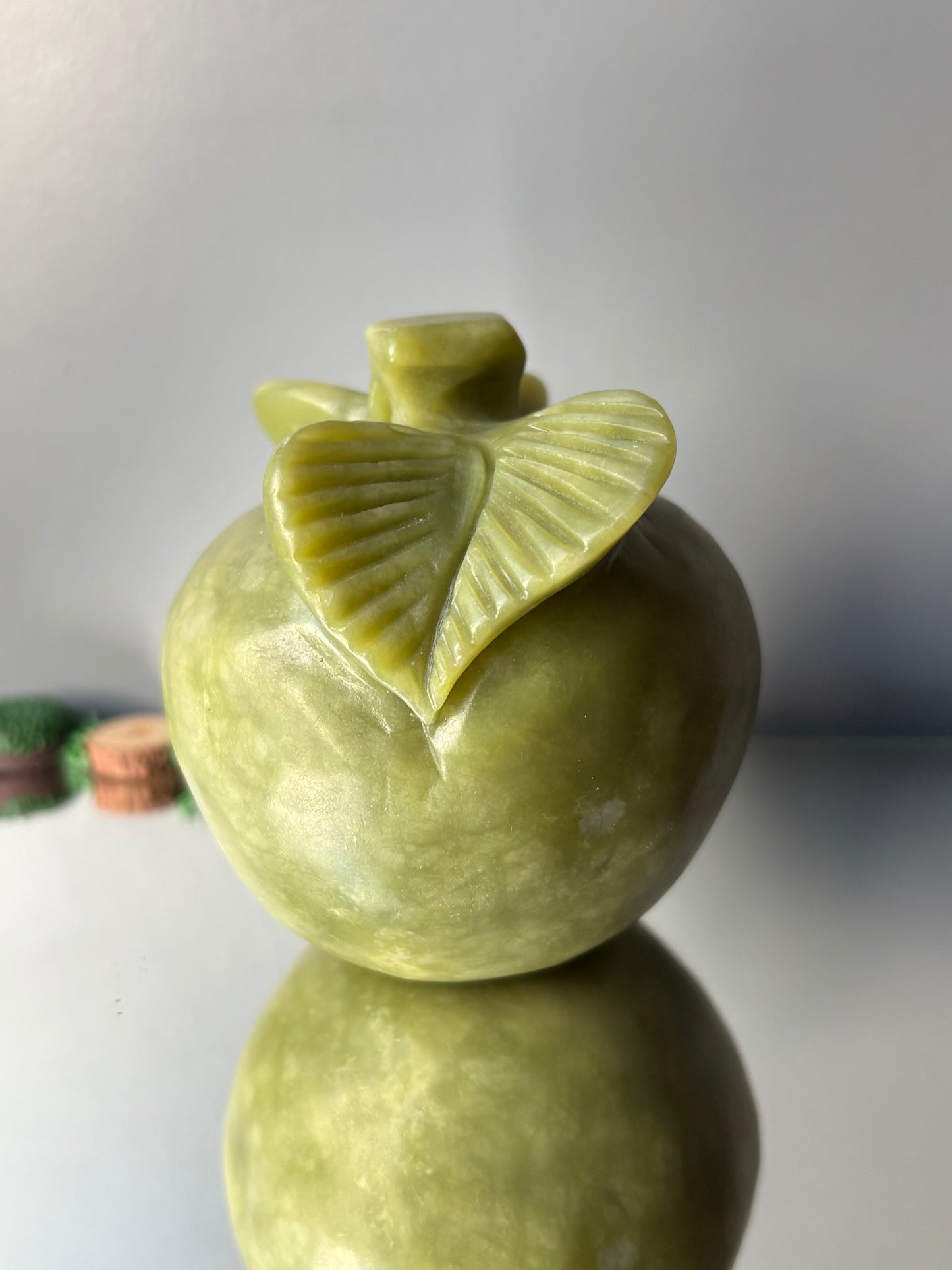 Green Jade Gemstone Crystal Apple Carving