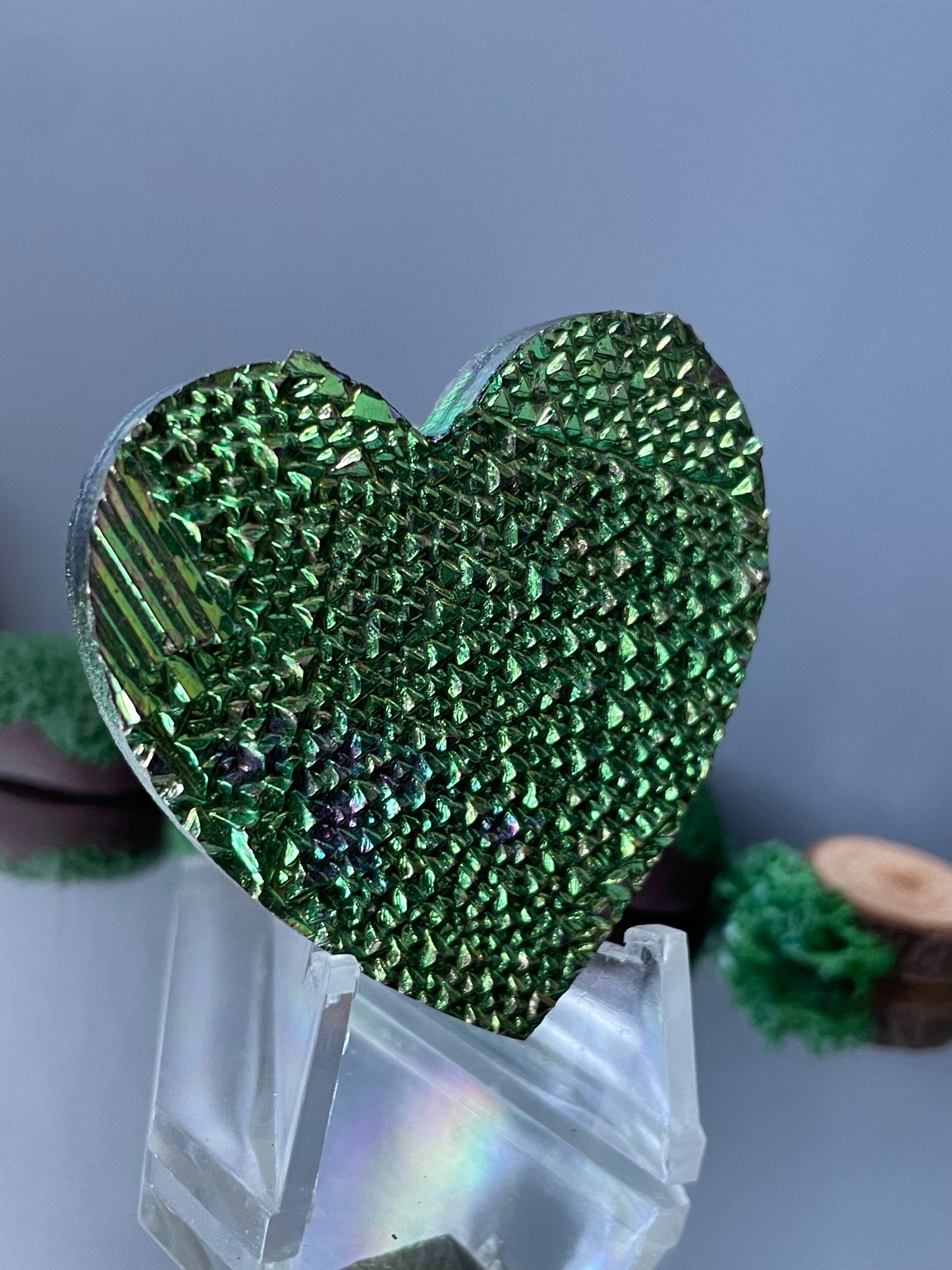 Green Bismuth Crystal Heart Cut Out Metal Art