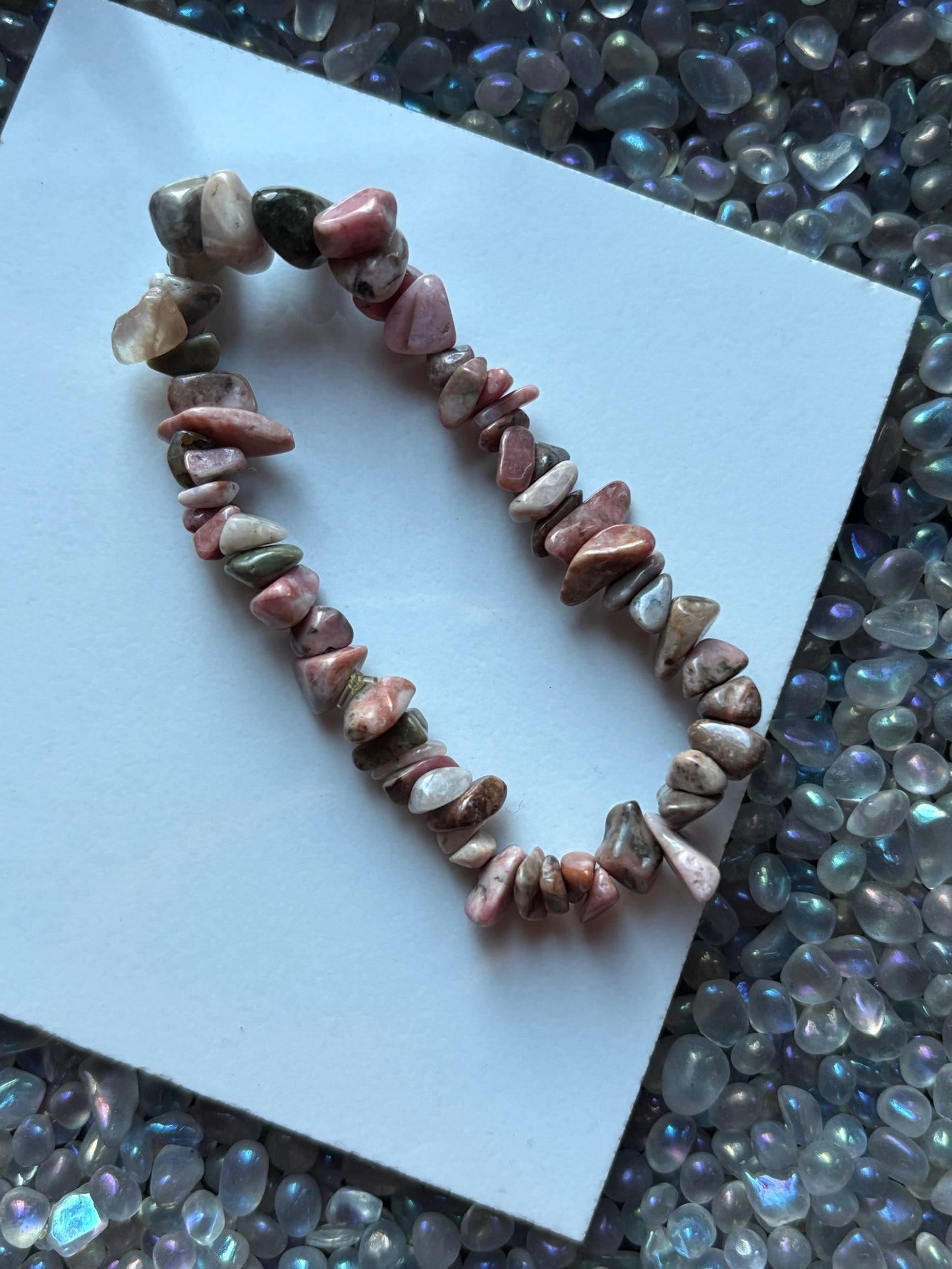 Rhodonite Rough Crystal Gemstone Stretch Bracelet