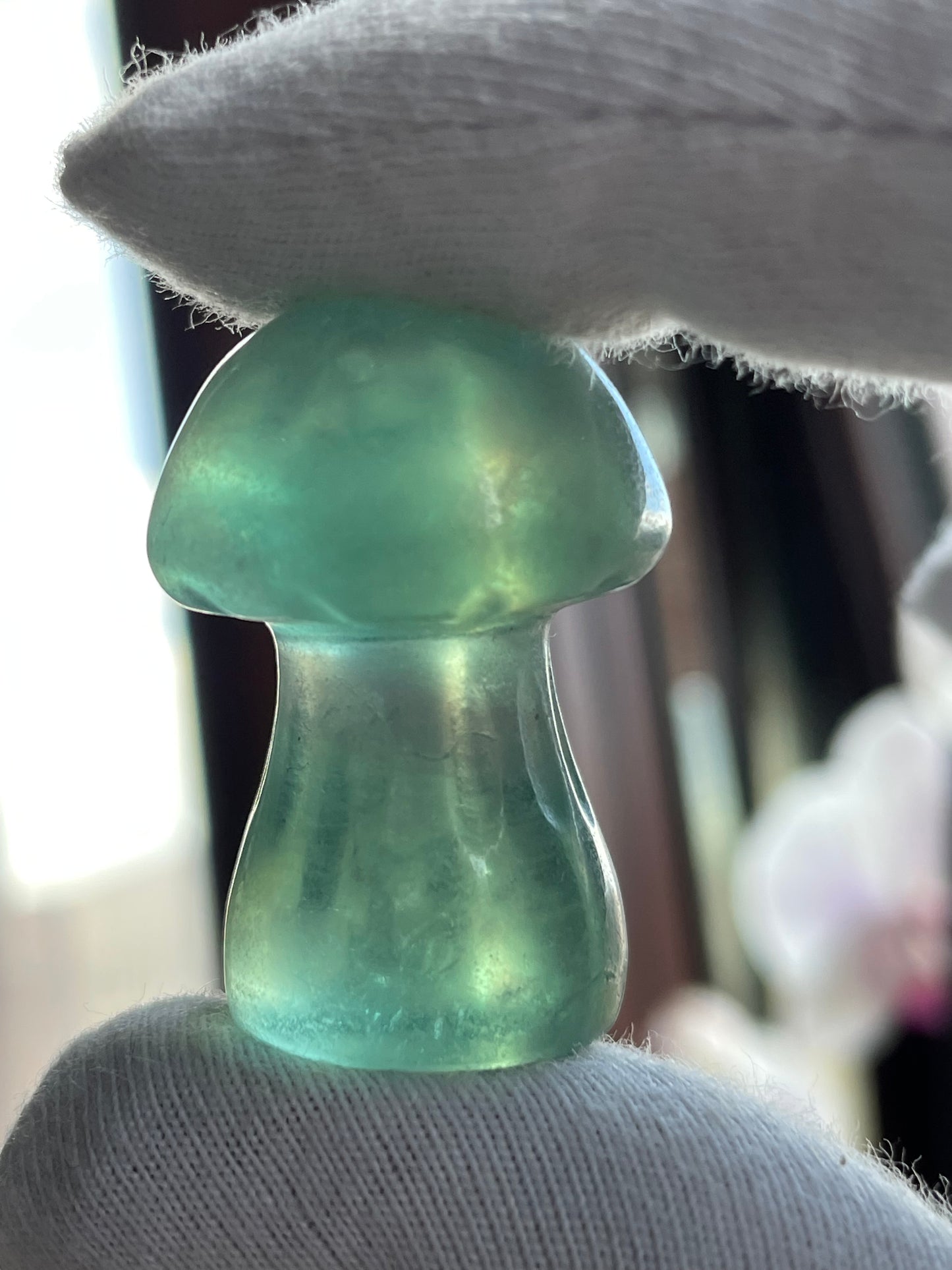 Green Fluorite Crystal Gemstone Mushroom Mini Carving (1)