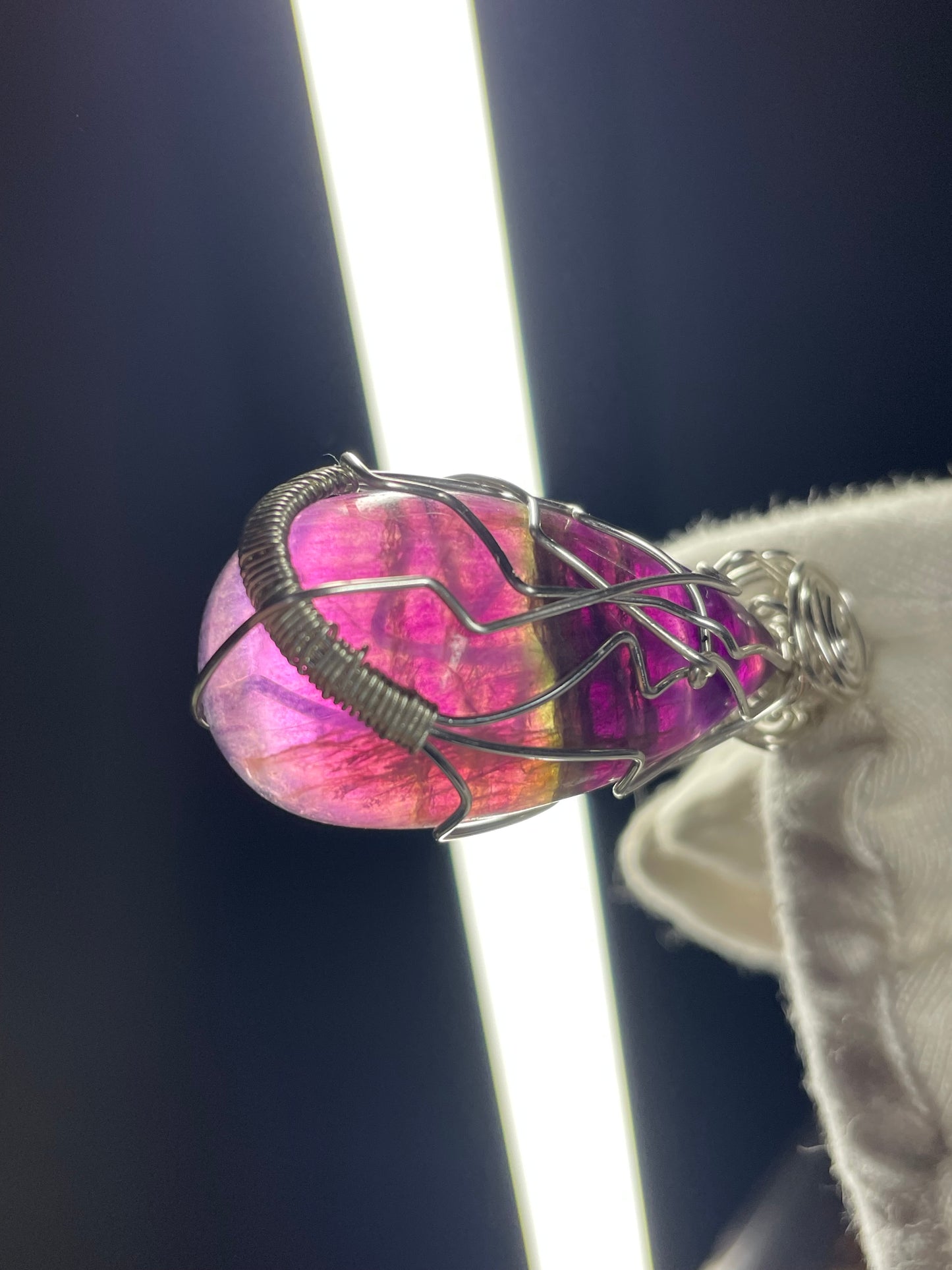 Purple Fluorite Crystal Gemstone Wire Wrap Silver Necklace