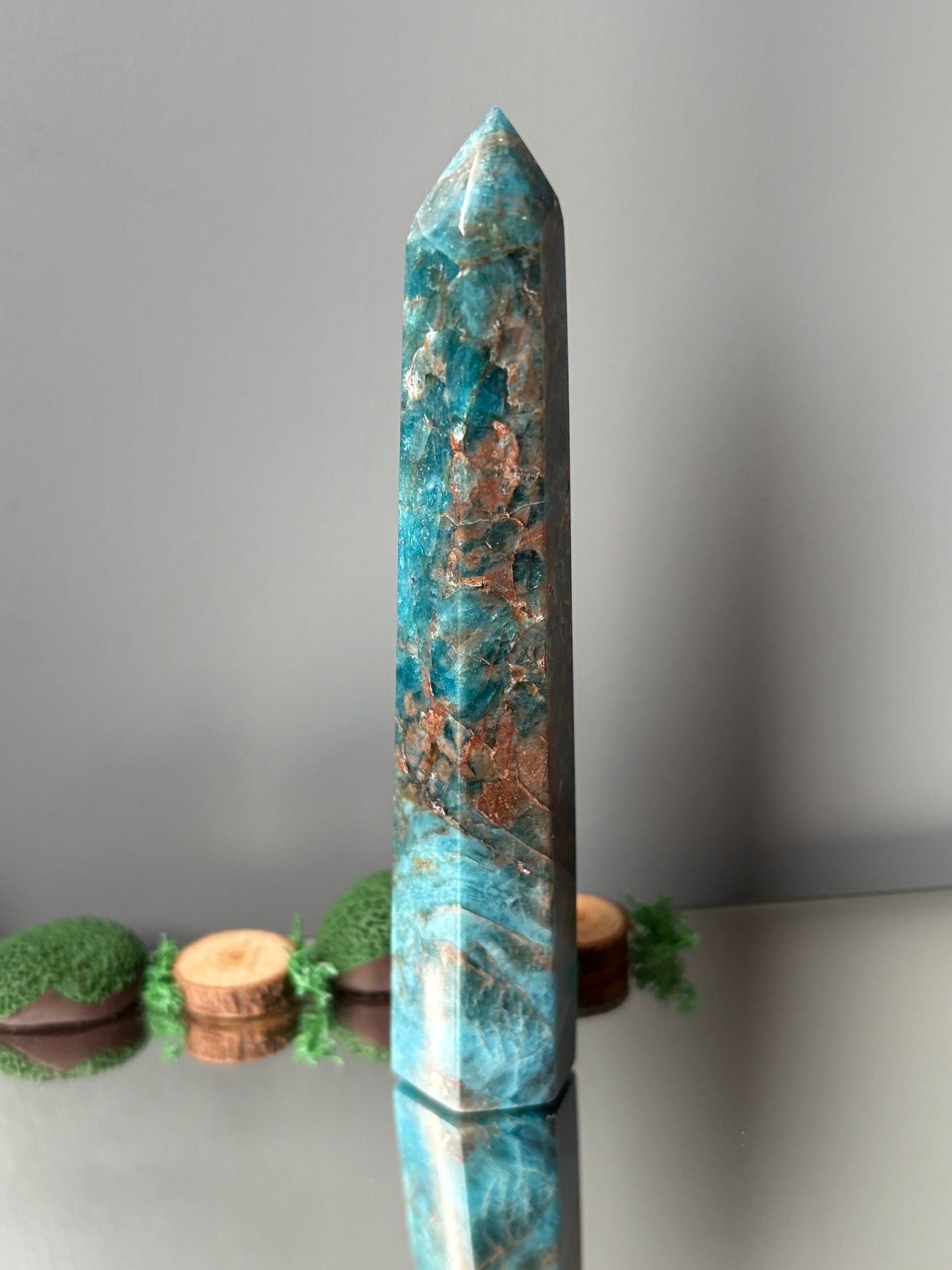 Neon Blue Apatite Gemstone Crystal Tower Point (3)