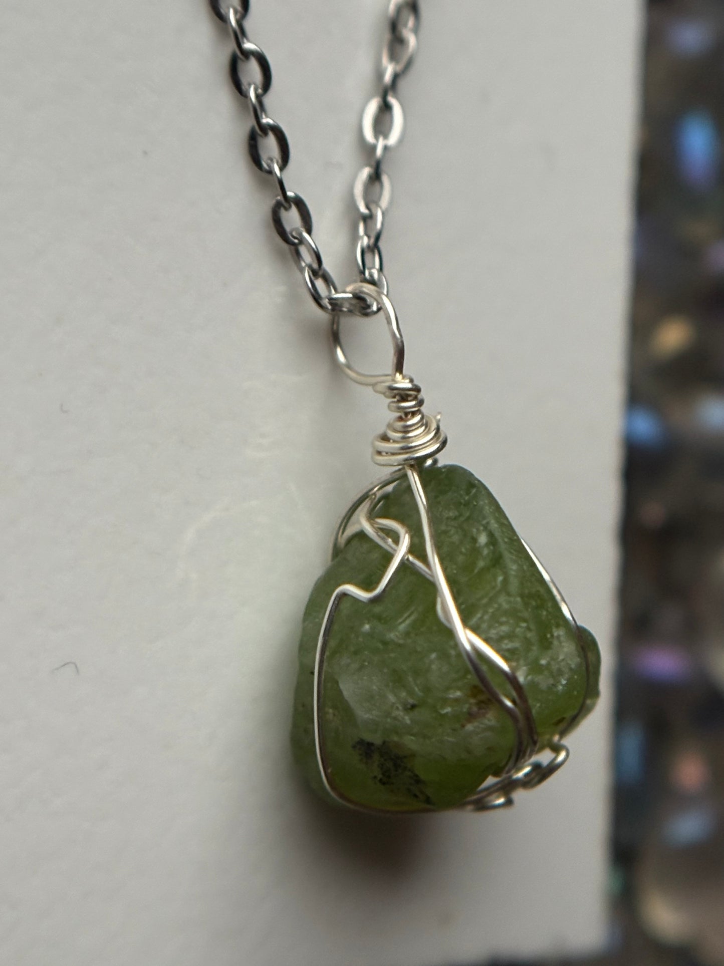 Peridot Rough Part Terminated Gemstone Crystal Wire Wrap Necklace