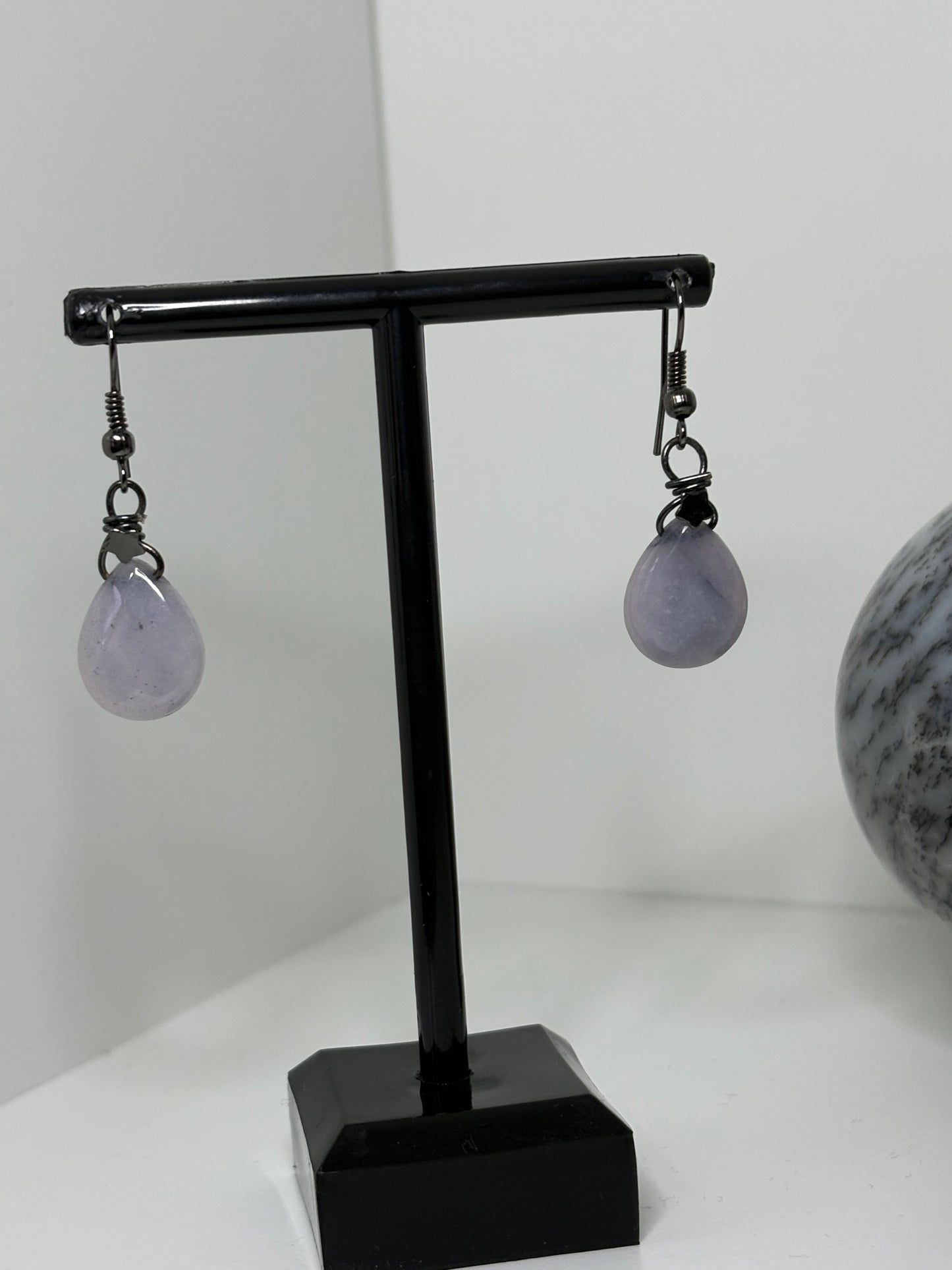 Grey Quartzite Crystal Gemstone Teardrop Star Earrings (Certified)
