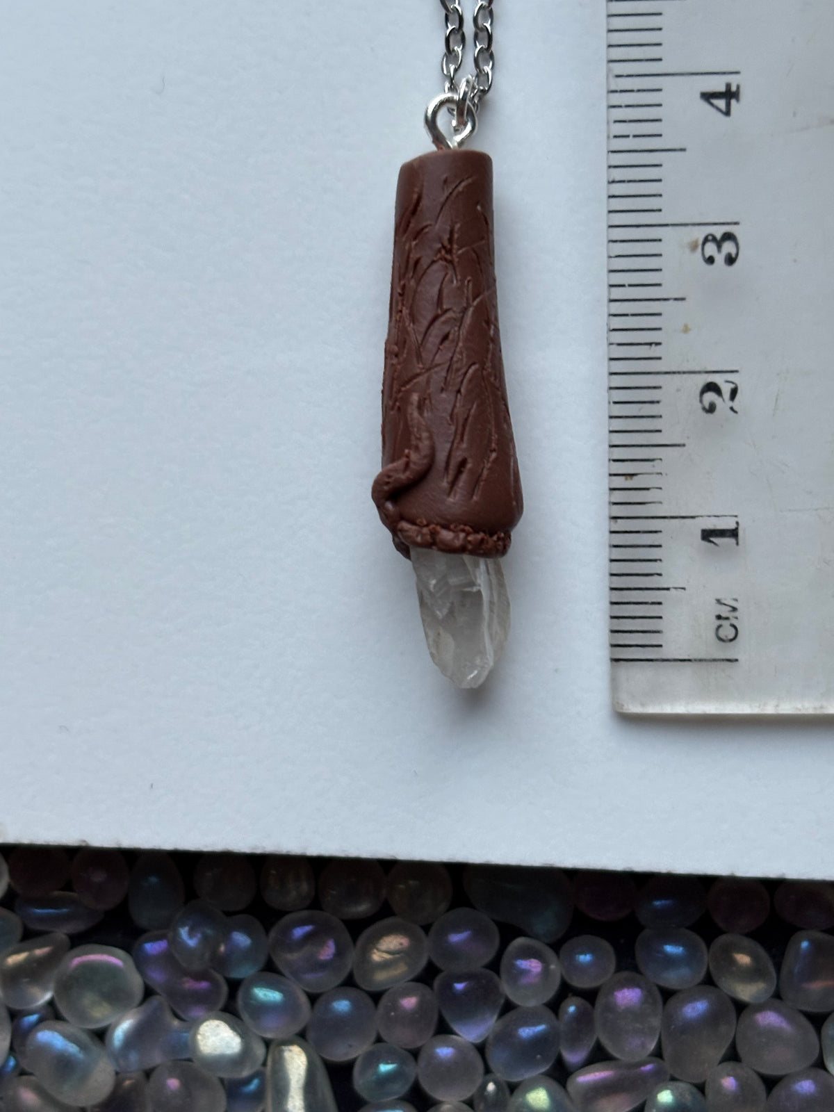 Scottish Quartz Crystal Gemstone Clay Wooden Wand Necklace (4)