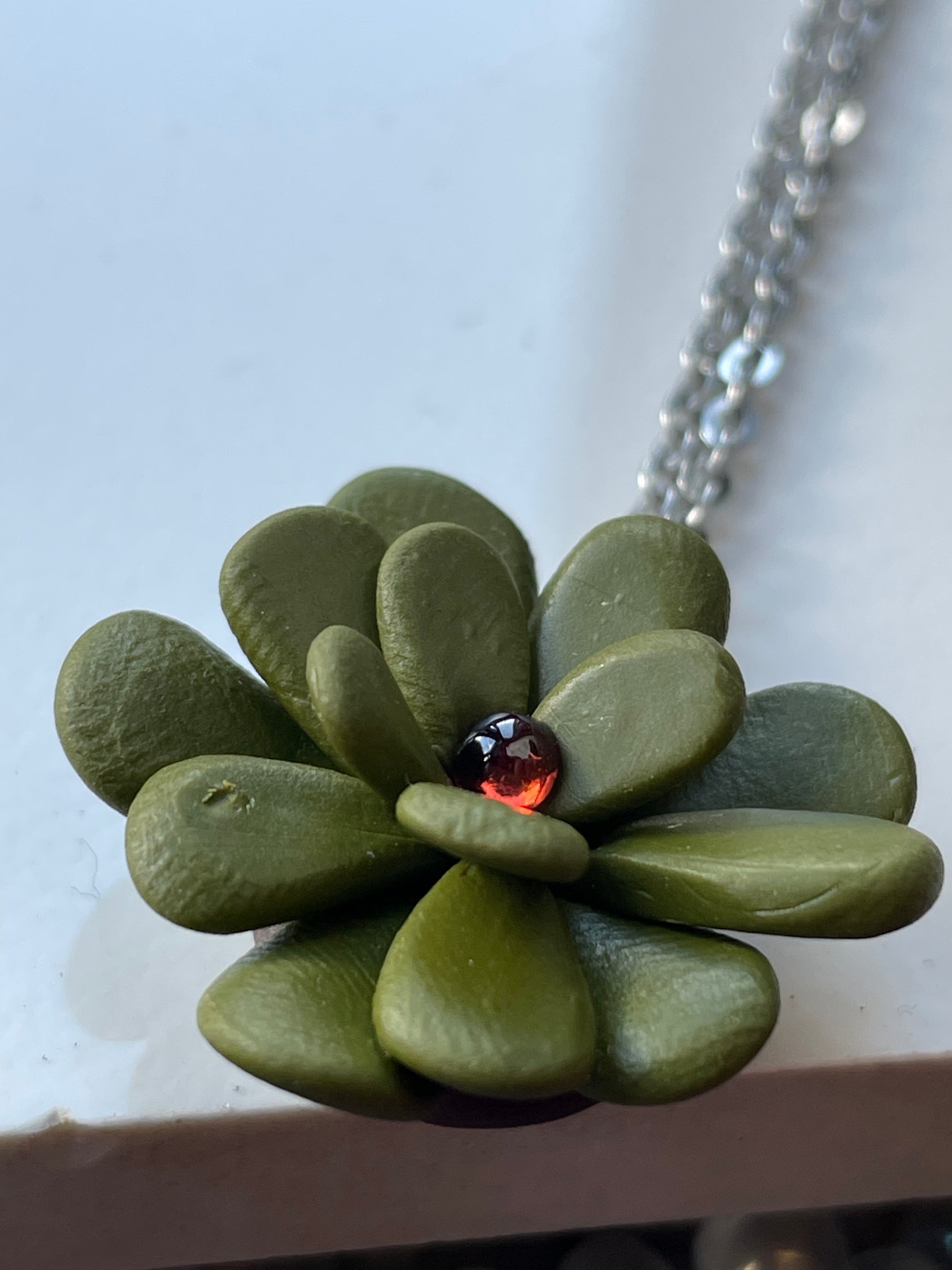 gemstone succulent Spessertite Garnet Crystal Gemstone Succulent Plant Clay Necklace – IlluminationDesigns