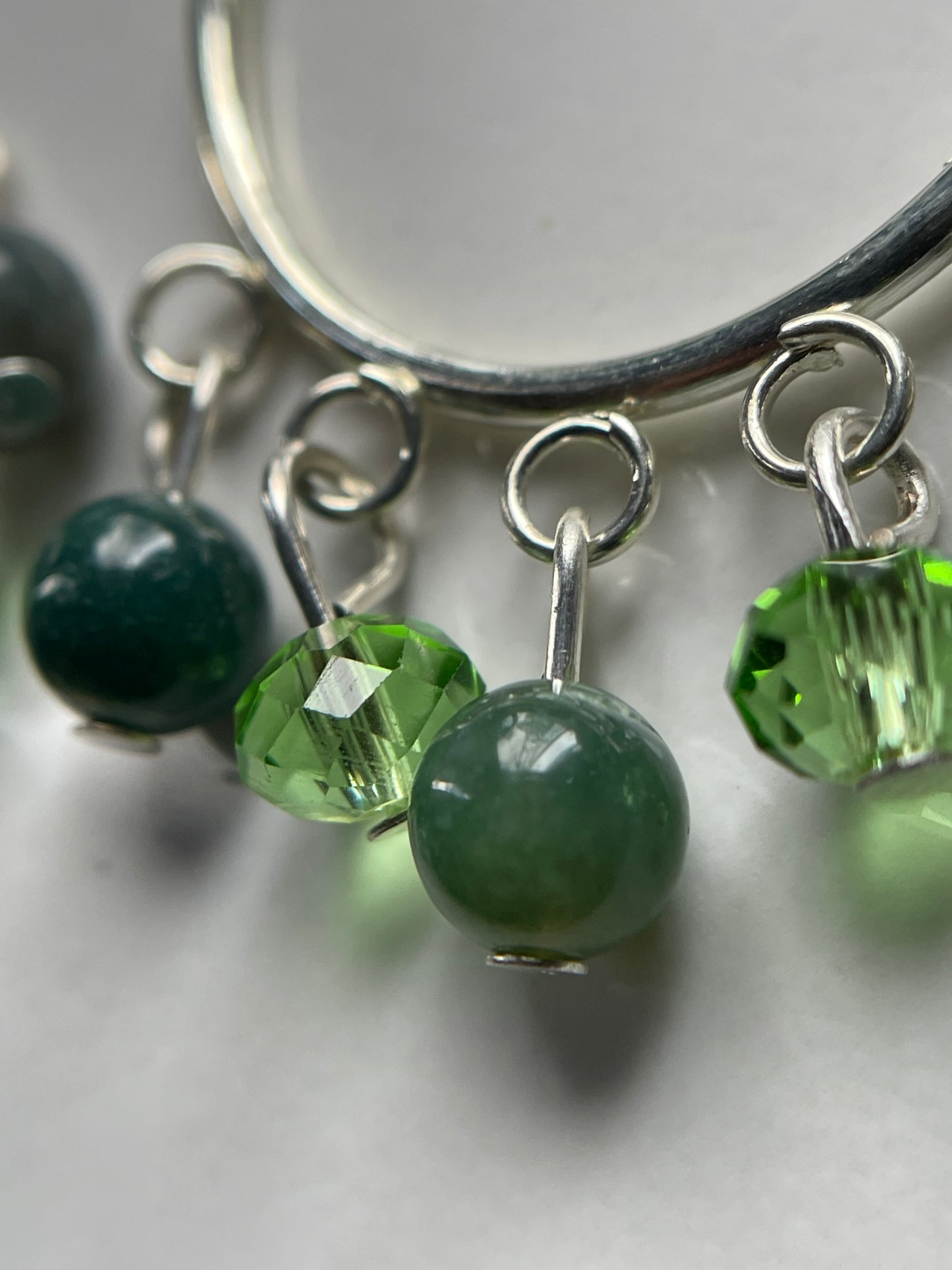 Indian Agate Gemstone & Green Crystal Beaded Hoop Chandelier Earrings