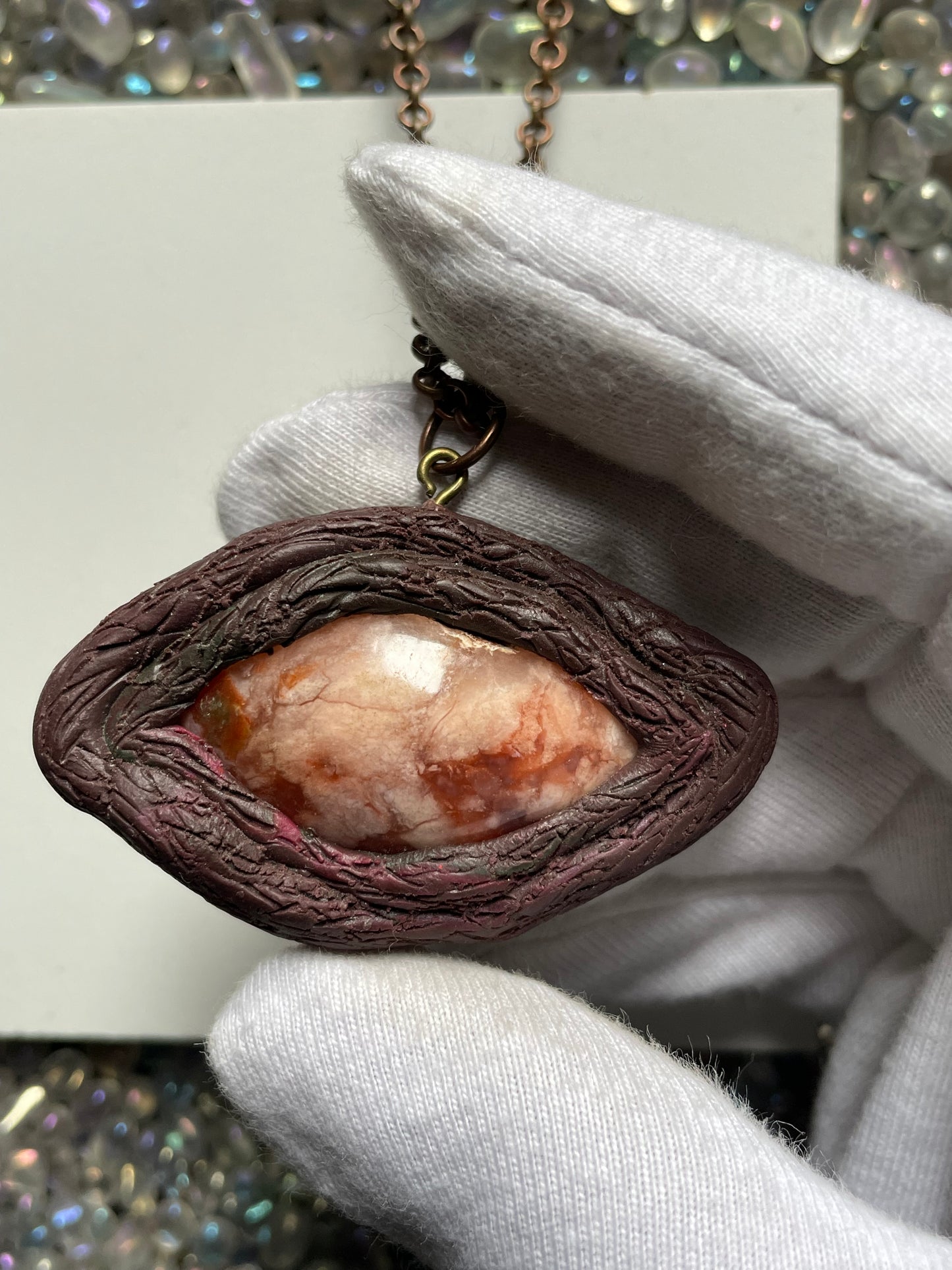 Red Flower Agate Crystal Gemstone Amulet Enchanted Forest Necklace