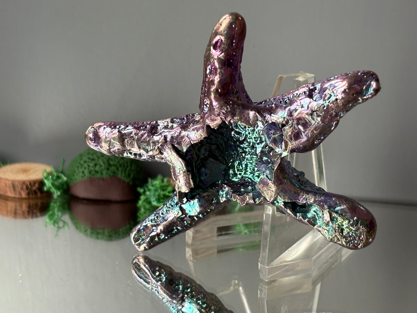 Purple Blue Bismuth Crystal Starfish Metal Art Sculpture