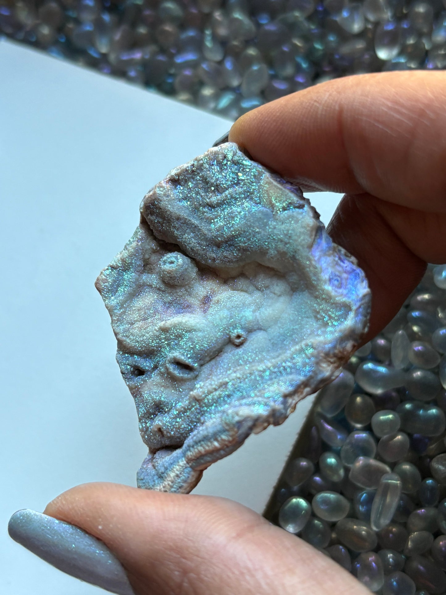 Blue Aura Druzy Chalcedony Crystal Gemstone Galaxy Slice (1)