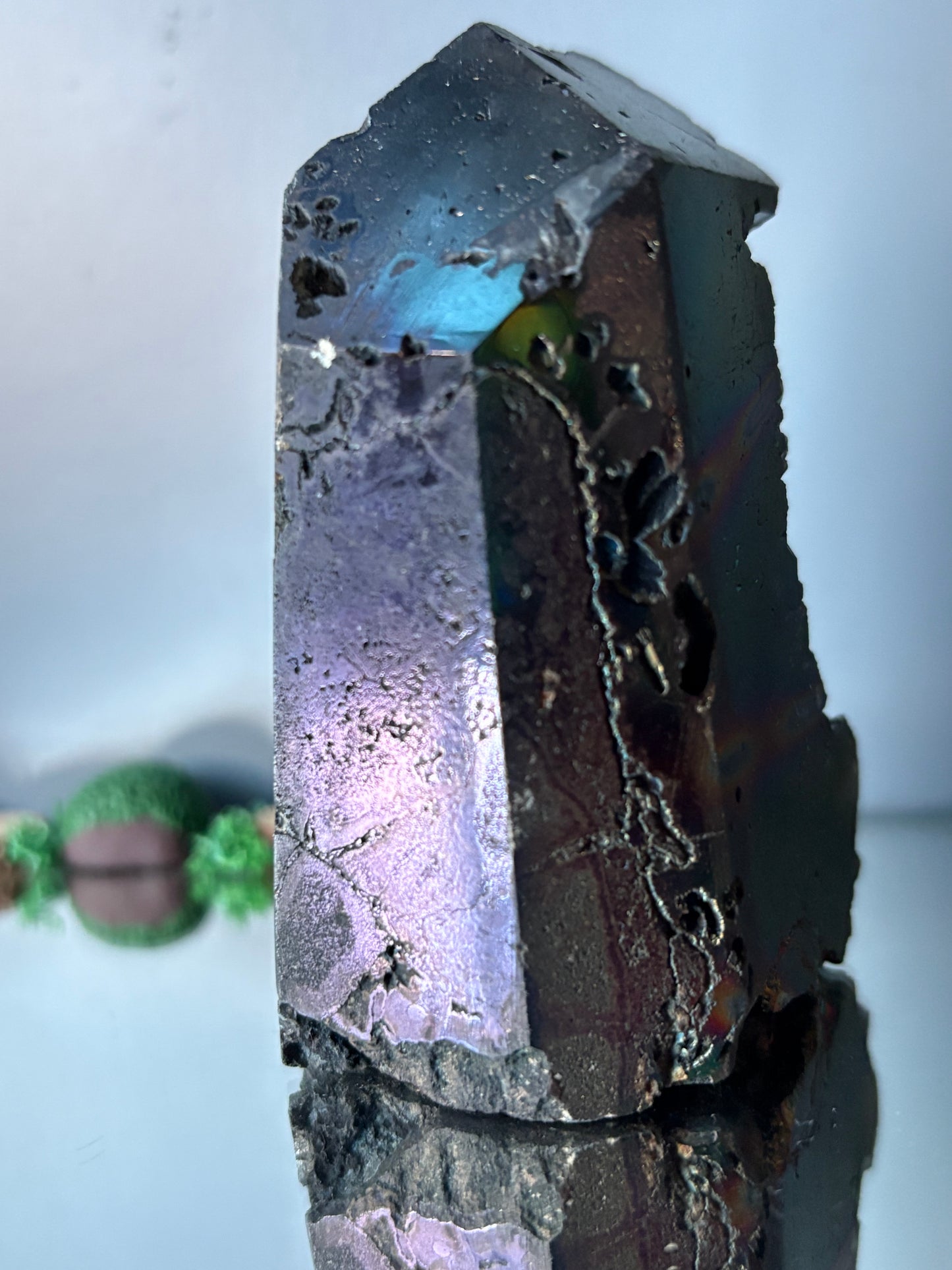 Black Aura Coated Amethyst Gemstone Crystal Cluster Tower Chunk (A)