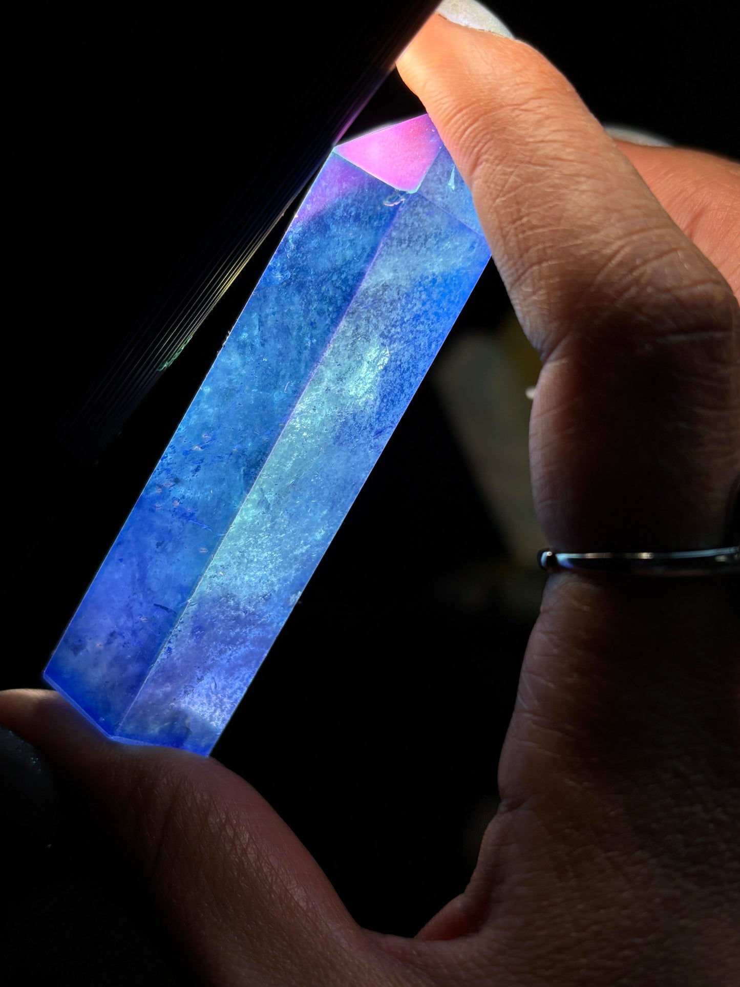 Blue Aura Quartz Crystal Gemstone Tower Point (2)