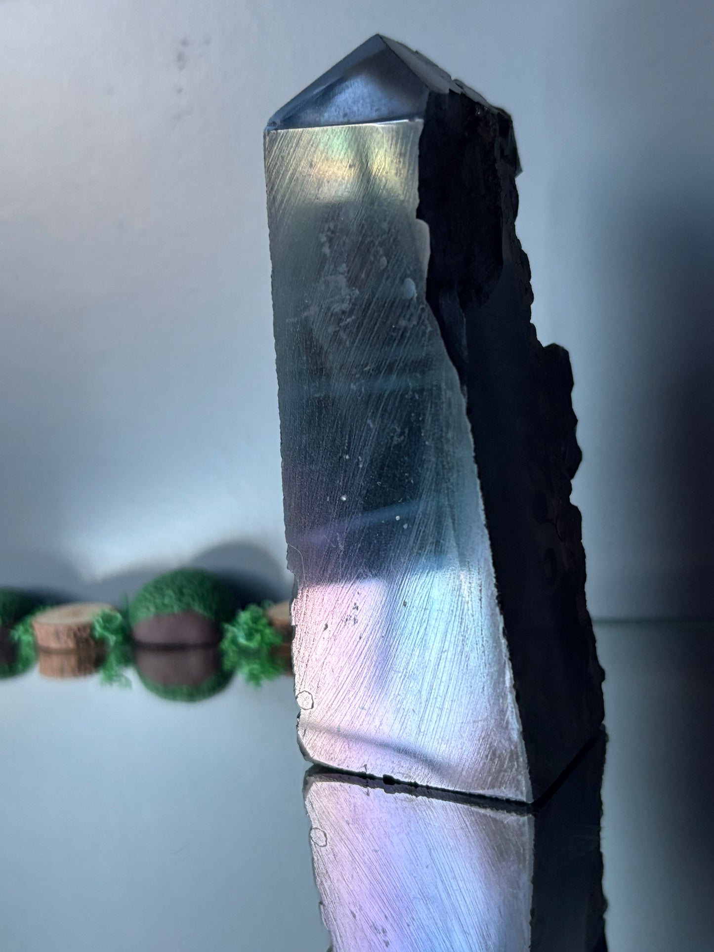 Black Aura Coated Amethyst Gemstone Crystal Cluster Tower Chunk (B)