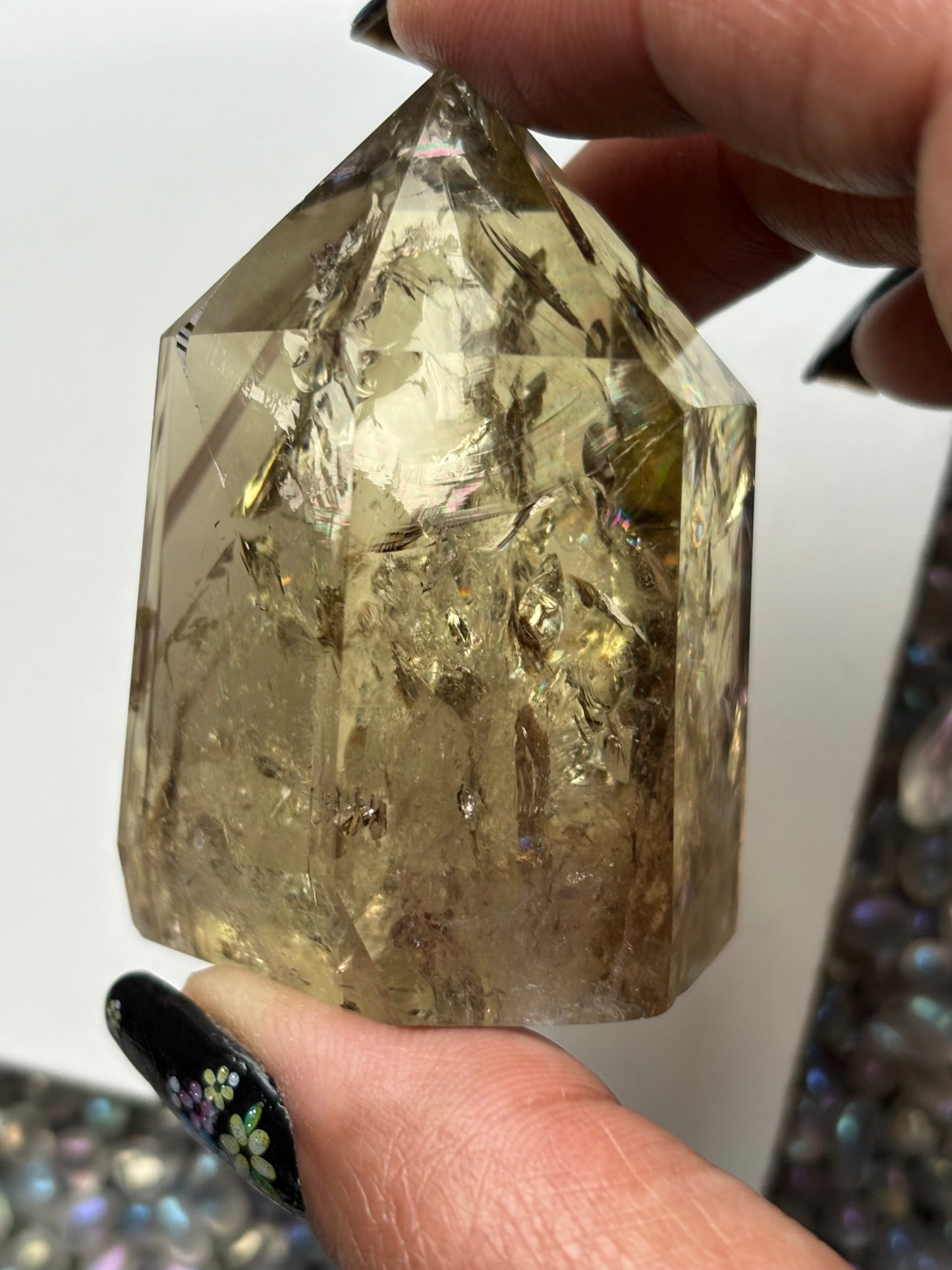 Rainbow Phantom Smoky Citrine Crystal Gemstone Tower Point - P4