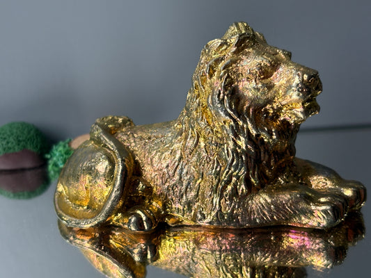 Gold Bismuth Crystal Lion Metal Art Sculpture