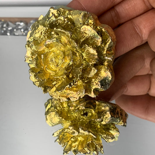 Gold Bismuth Crystal Rose Flower Metal Art Sculpture - Large