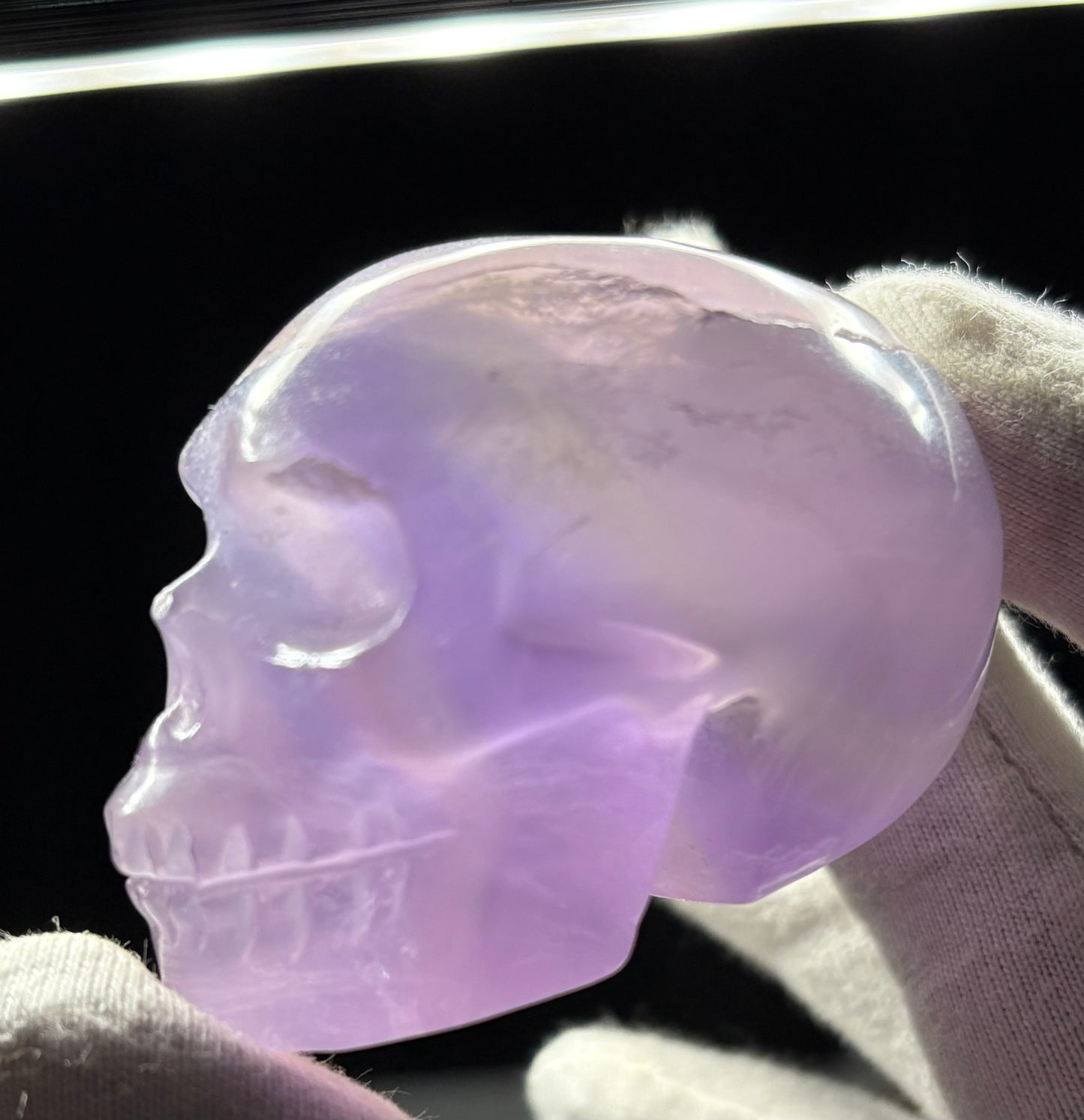 Lavender Yttrium Fluorite Gemstone Crystal Carving Skull - Large
