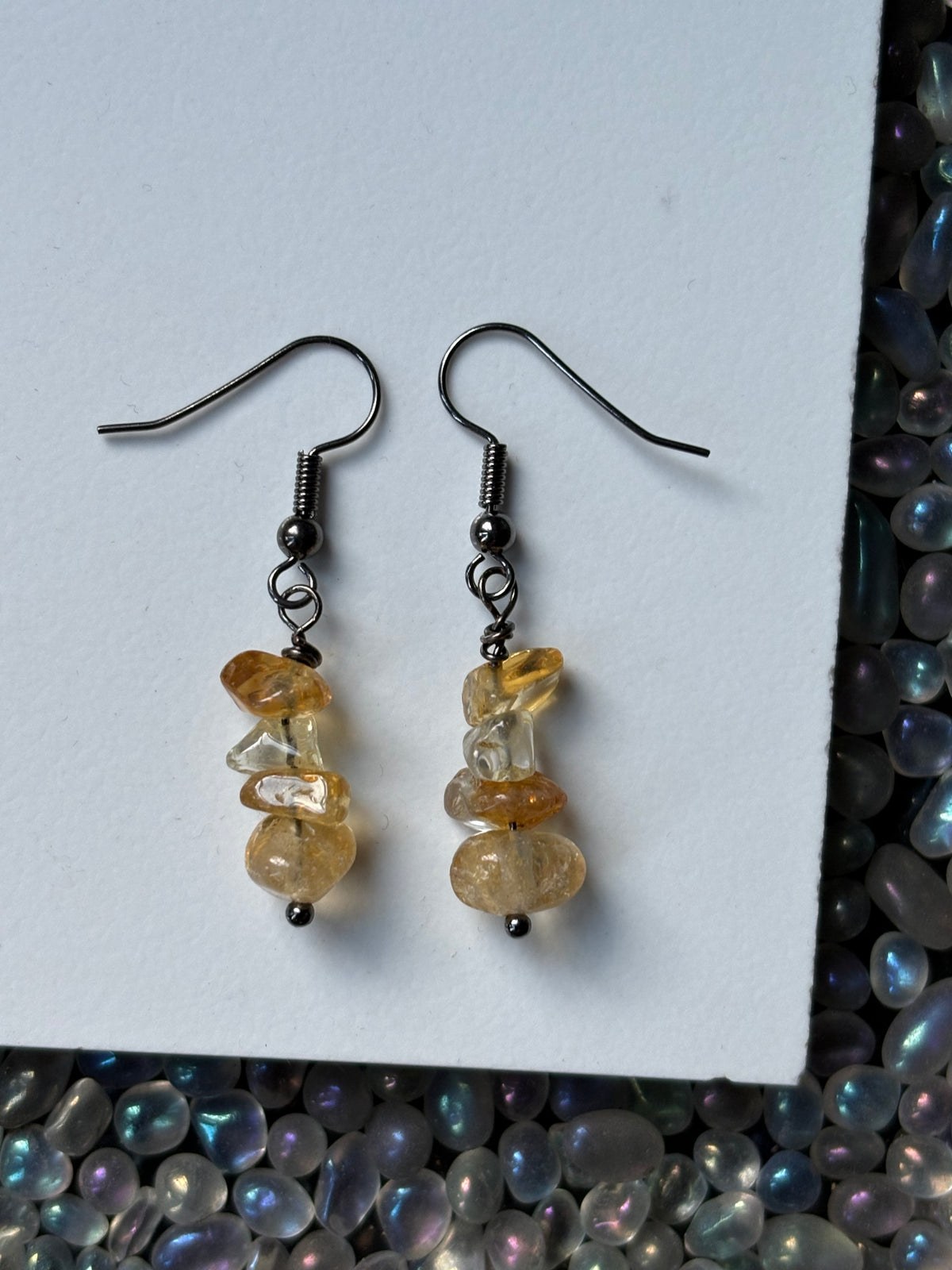 Citrine Rough Gemstone Crystal Black Earrings