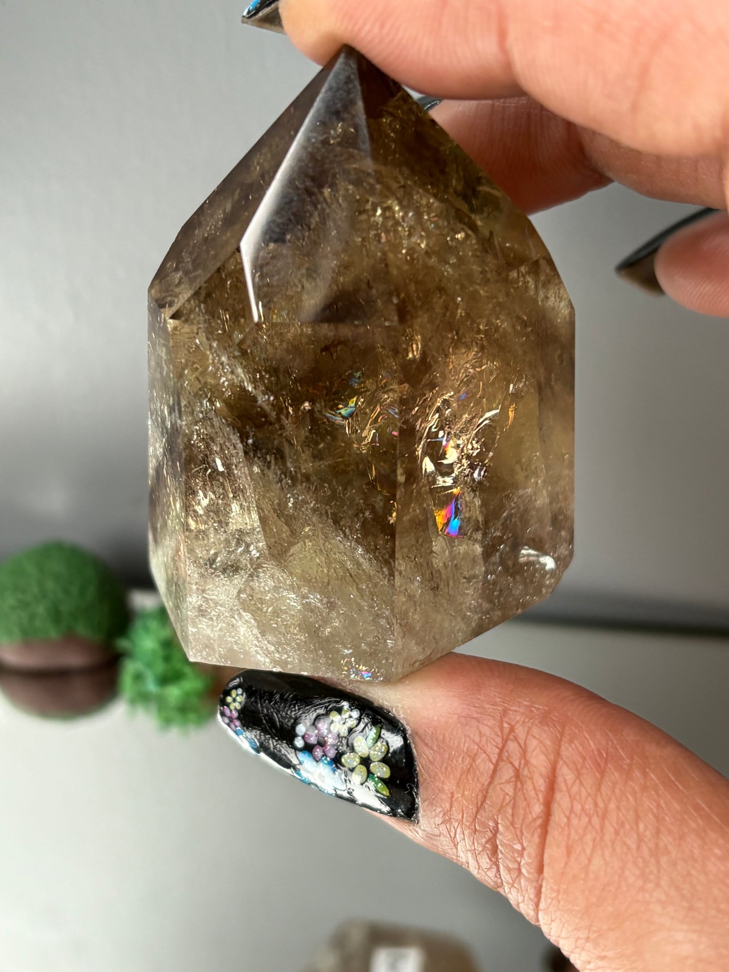 Rainbow Phantom Smoky Citrine Crystal Gemstone Tower Point - P3