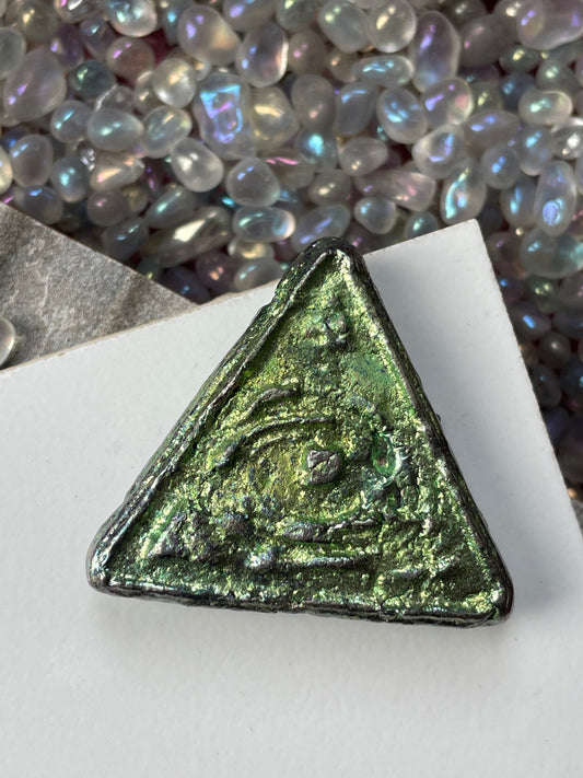 Green Bismuth Crystal Illuminati Triangle Metal Art Sculpture