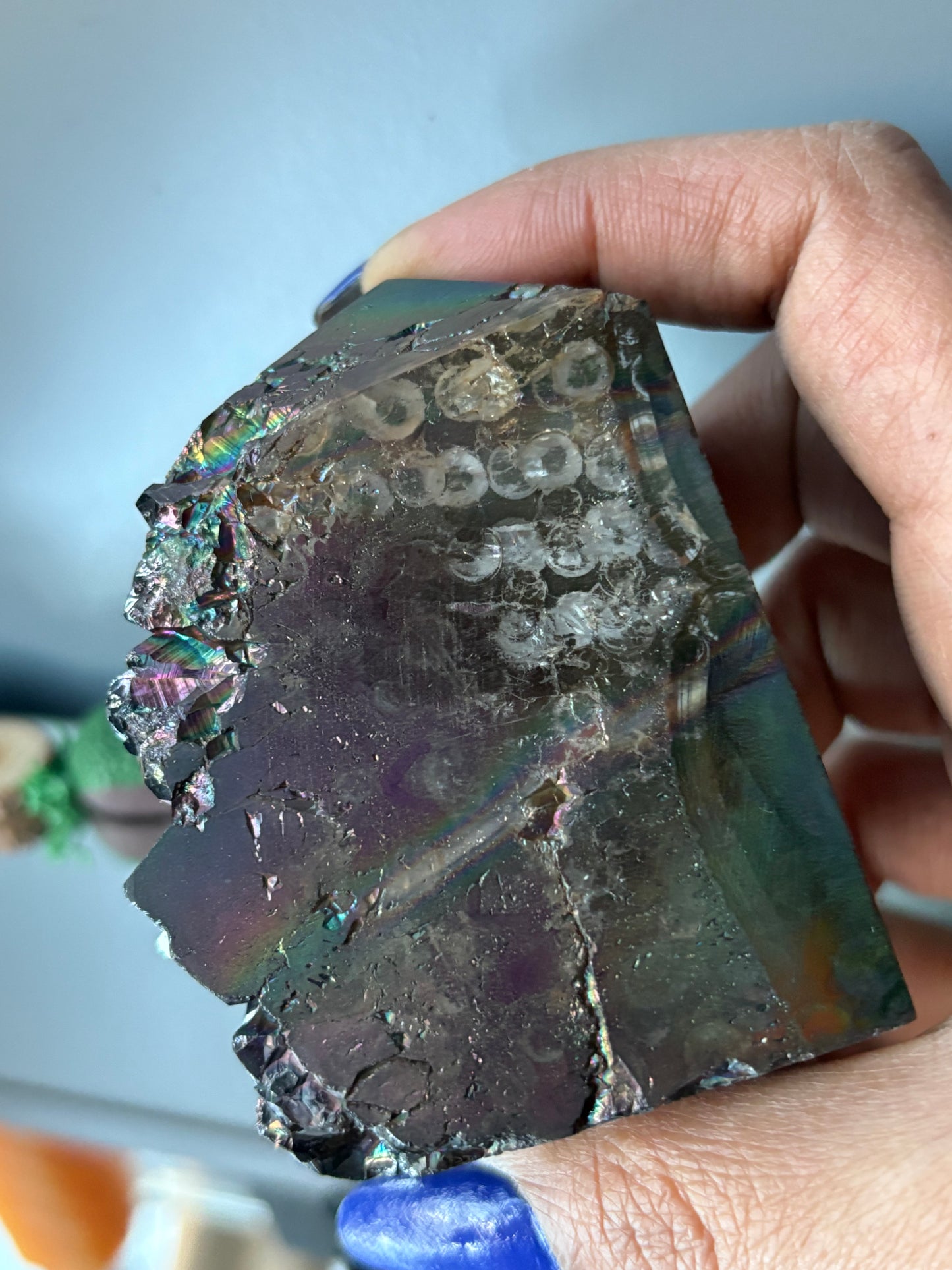 Black Aura Coated Amethyst Gemstone Crystal Cluster Tower Chunk (C)