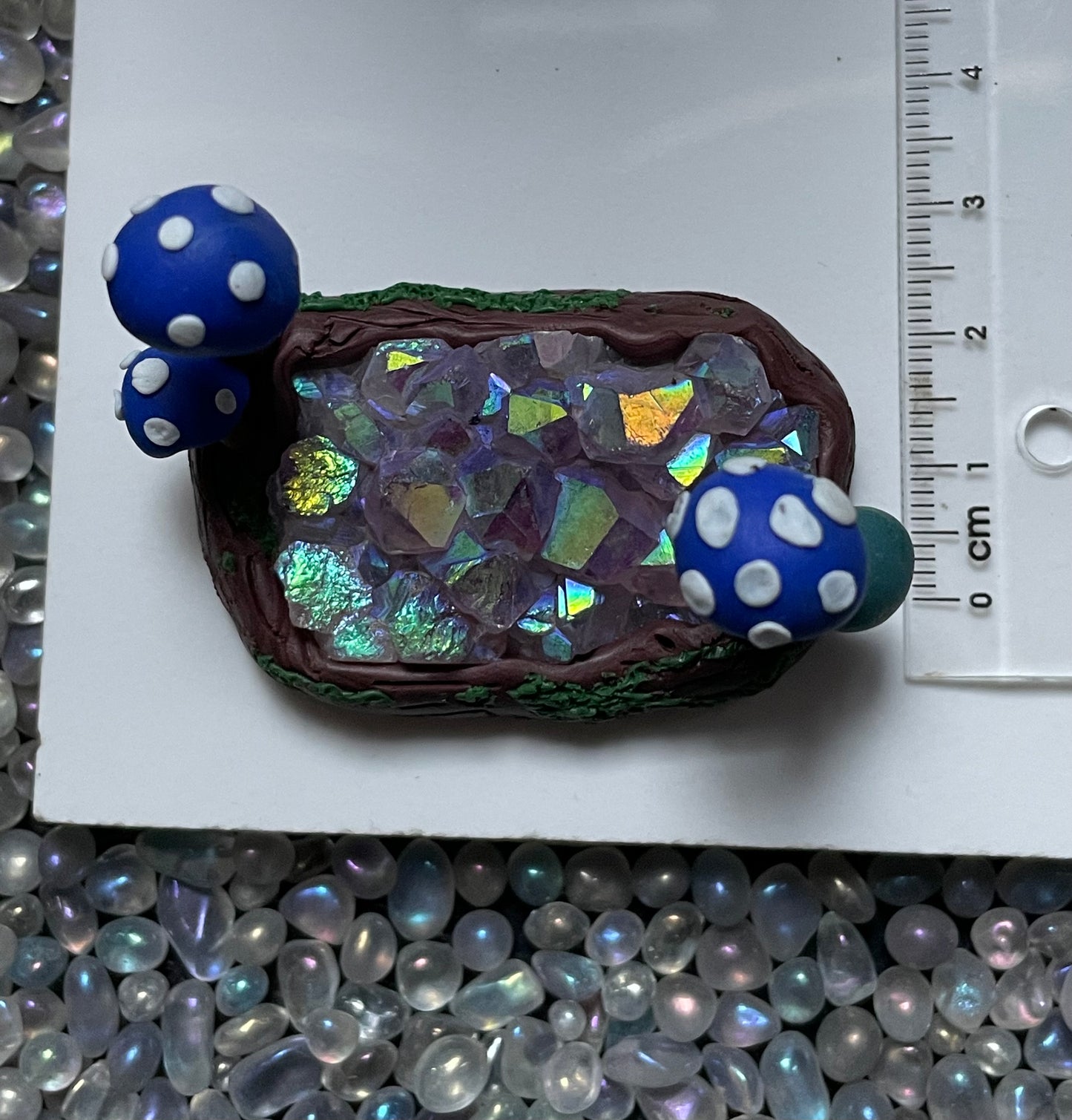 Aura Amethyst Crystal Gemstone Rectangular Cluster - Mini Mushroom Garden