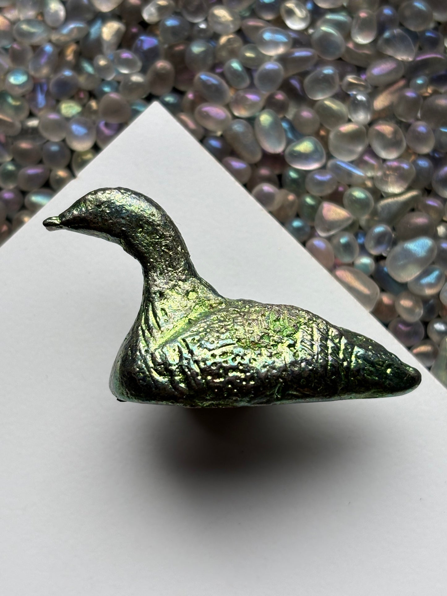 Green Bismuth Loon Bird Crystal Metal Art Sculpture