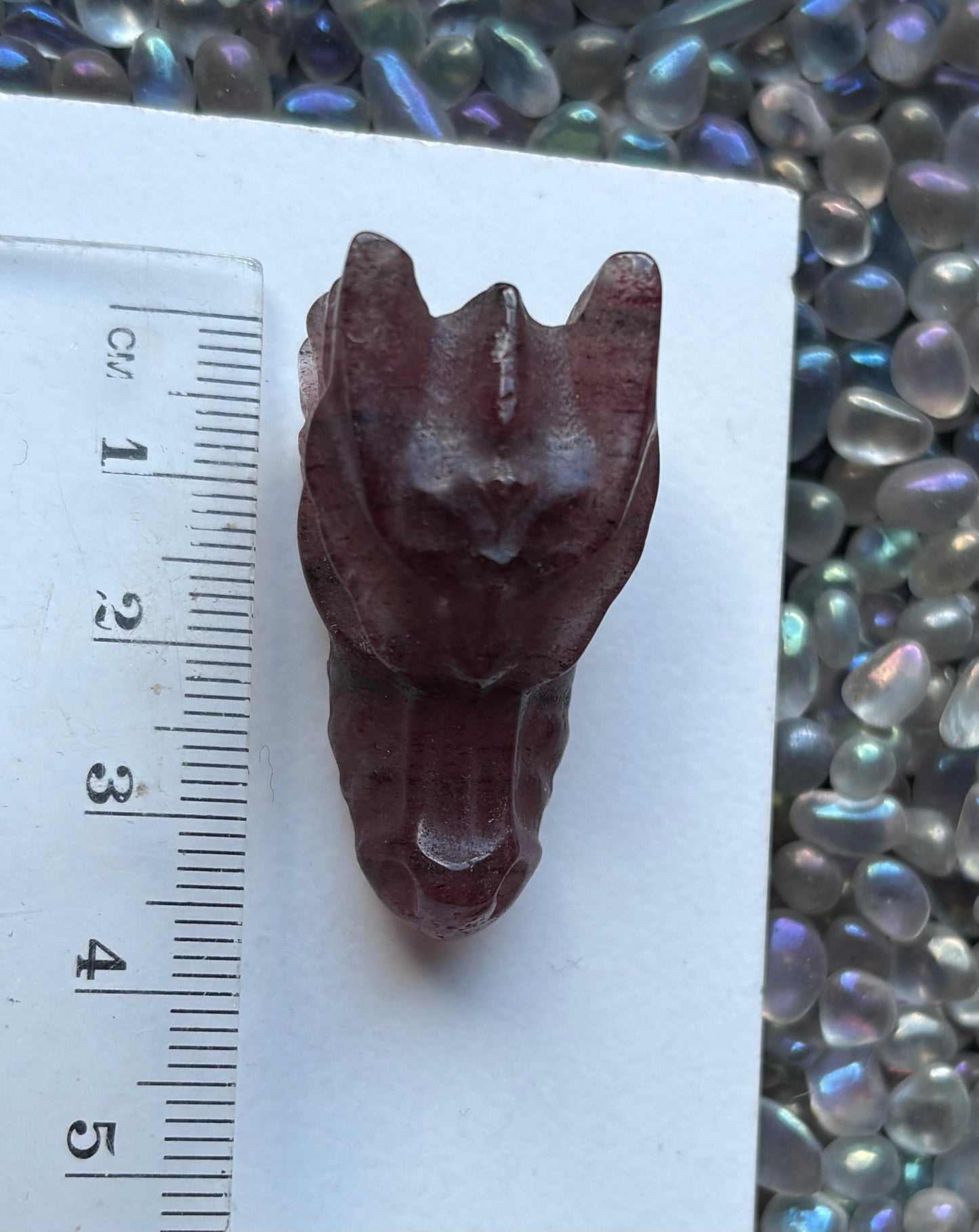 Red Strawberry Quartz Dragon Skull Mini Crystal Gemstone Carving
