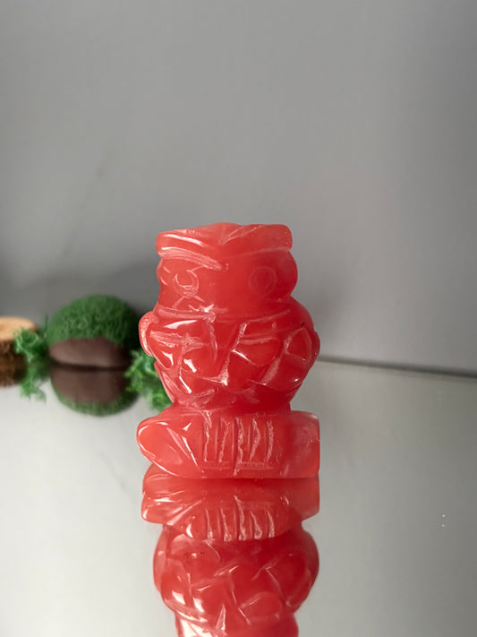 Cherry Quartz Gemstone Crystal Animal Owl Carving