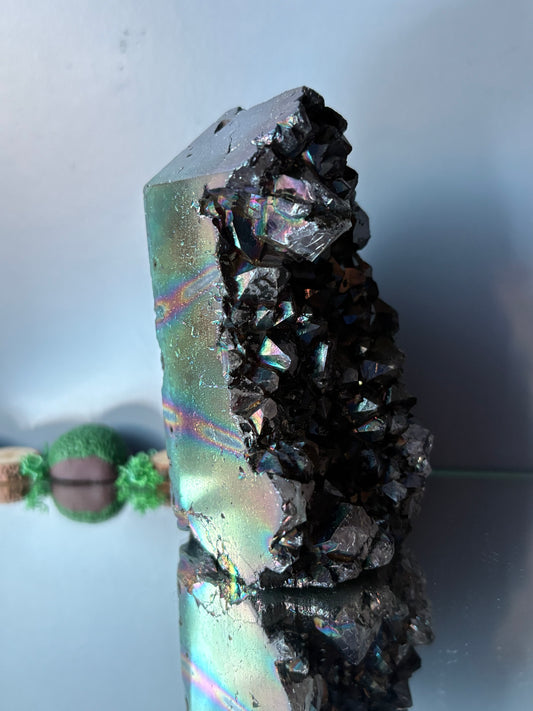 Black Aura Coated Amethyst Gemstone Crystal Cluster Tower Chunk (A)