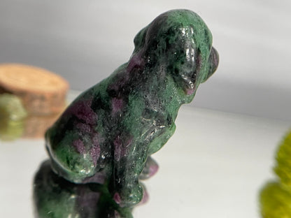 Ruby Zoisite Micro Pocket Pet Dog Crystal Gemstone Carving