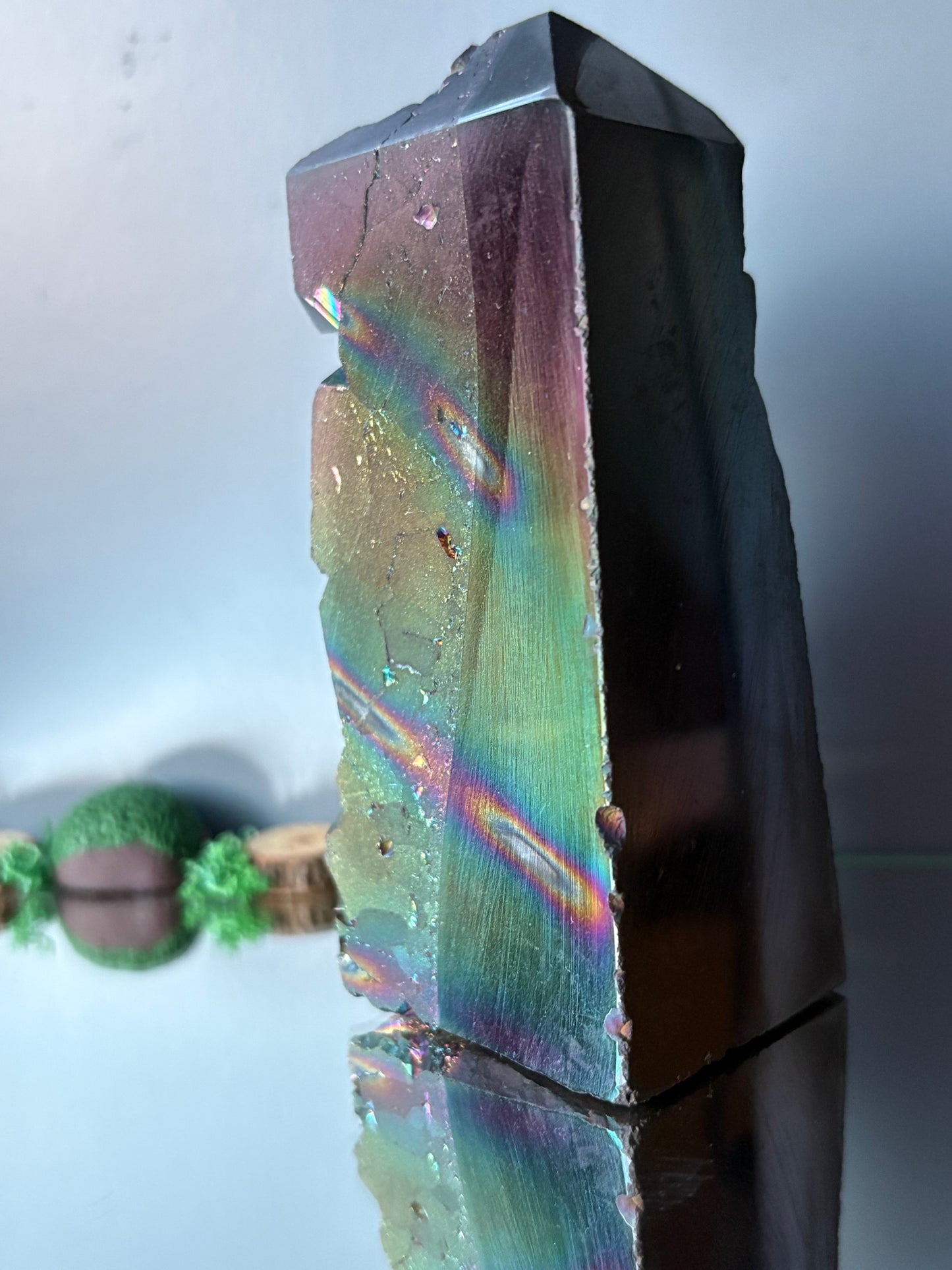 Black Aura Coated Amethyst Gemstone Crystal Cluster Tower Chunk (B)