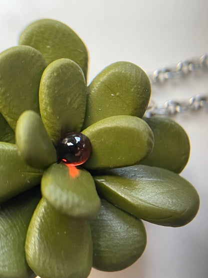 Spessertite Garnet Crystal Gemstone Succulent Plant Clay Necklace