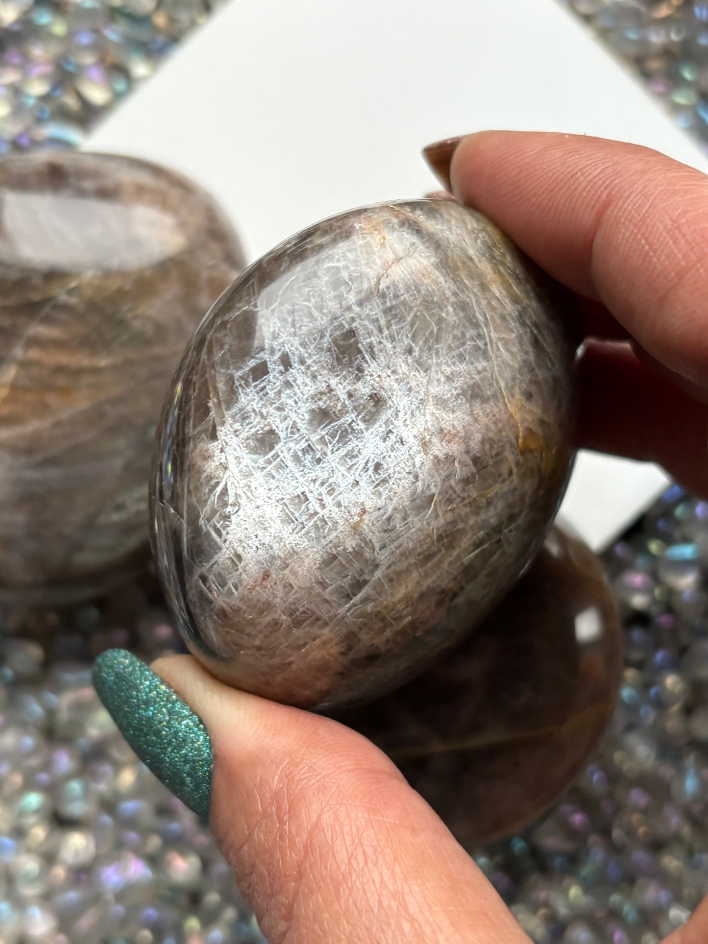 Black Moonstone Gemstone Crystal Palm Stone - Large