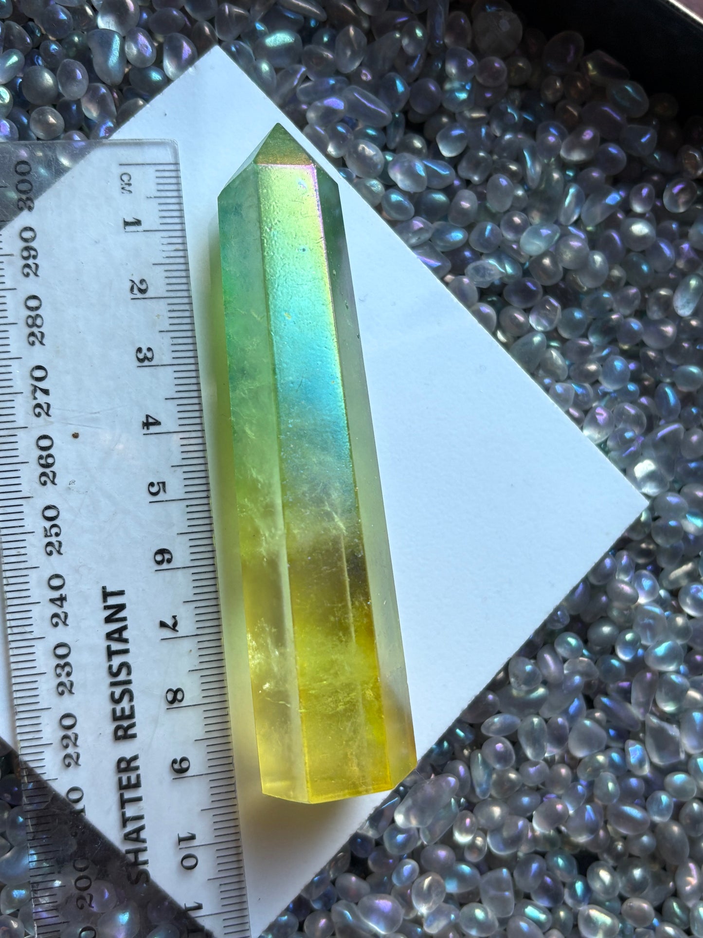 Yellow & Green Aura Quartz Crystal Gemstone Tower Point