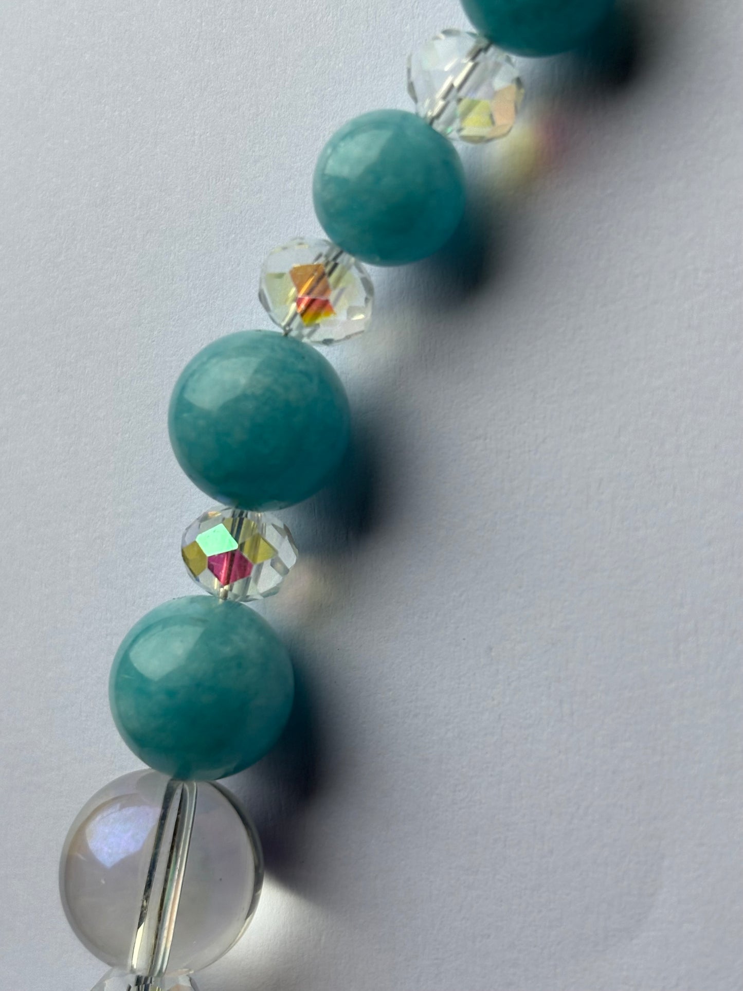 Blue Quartz Gemstone & Aura Coated Glass Crystal Beaded Silver Chunky Necklace