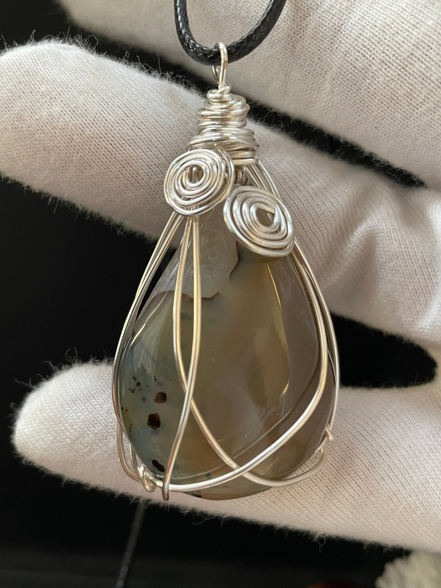 Dendritic Opal Agate Crystal Gemstone Wire Wrapped Necklace (2)