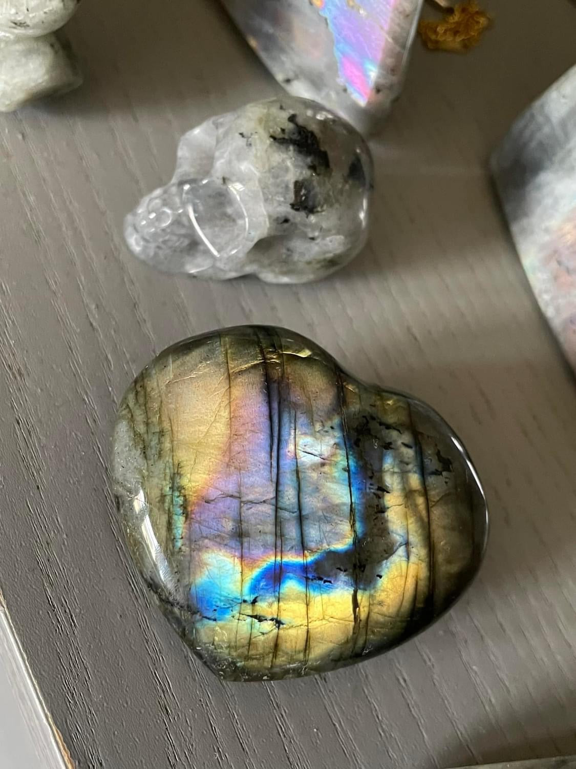 Rainbow Labradorite Crystal Gemstone Heart Carving