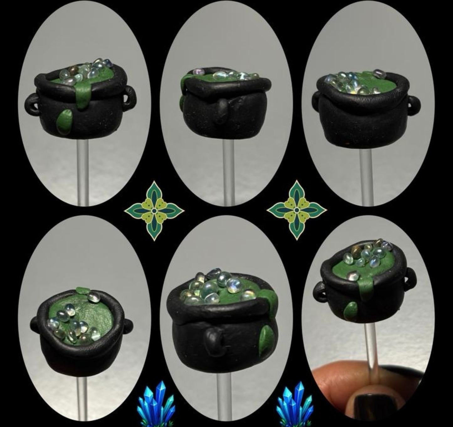 Aura Quartz Green Cauldron Clay Art Plant Pot Buddy