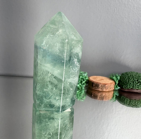 Green Blue Stripe Fluorite Gemstone Crystal Tower Point Mini