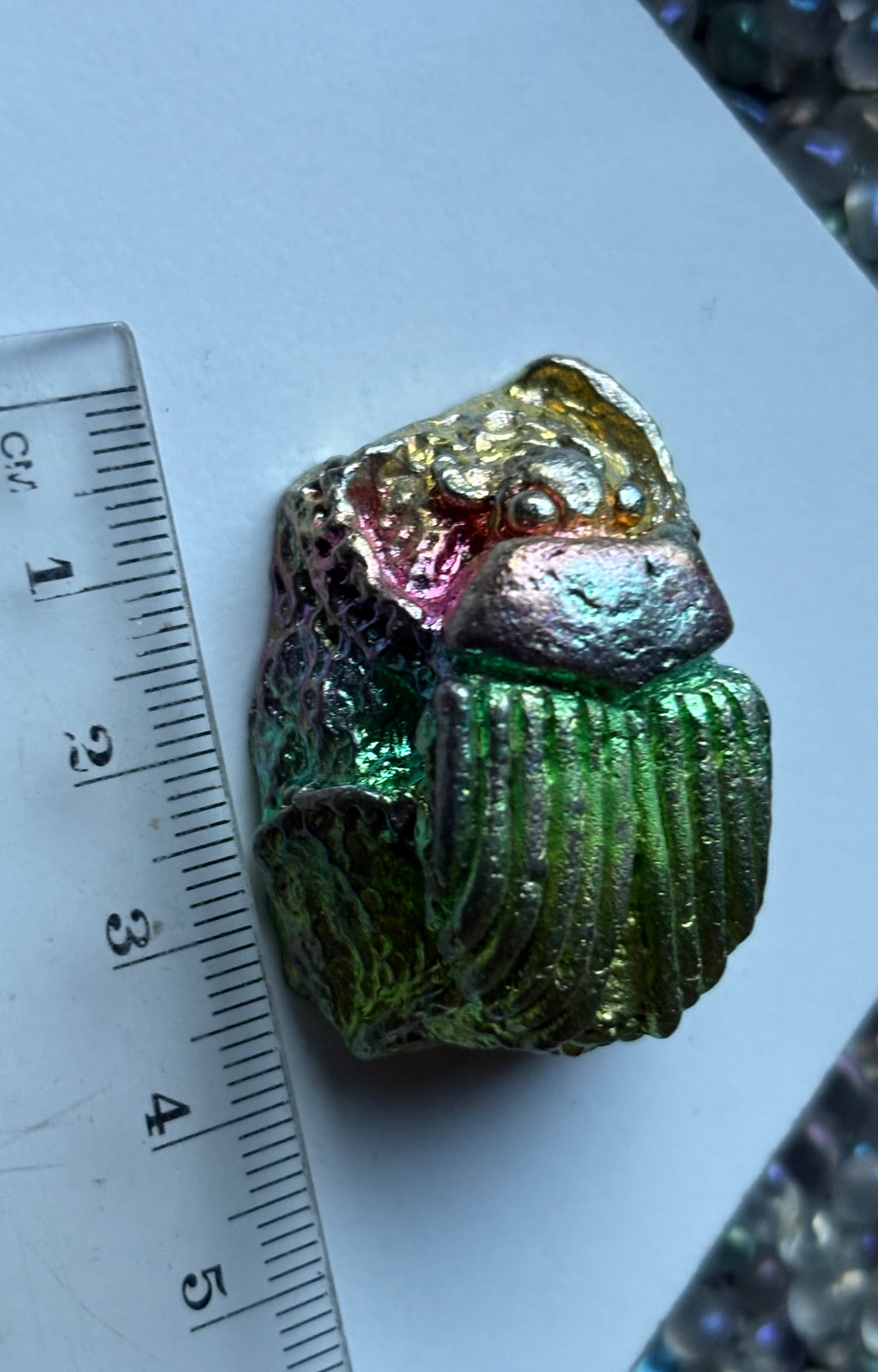 Rainbow Egyptian Scarab Beetle Bismuth Crystal Metal Art Sculpture