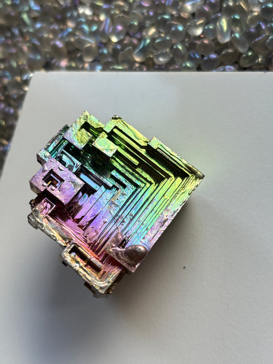 Rainbow Bismuth Crystal Specimen Metal Art Large (2)