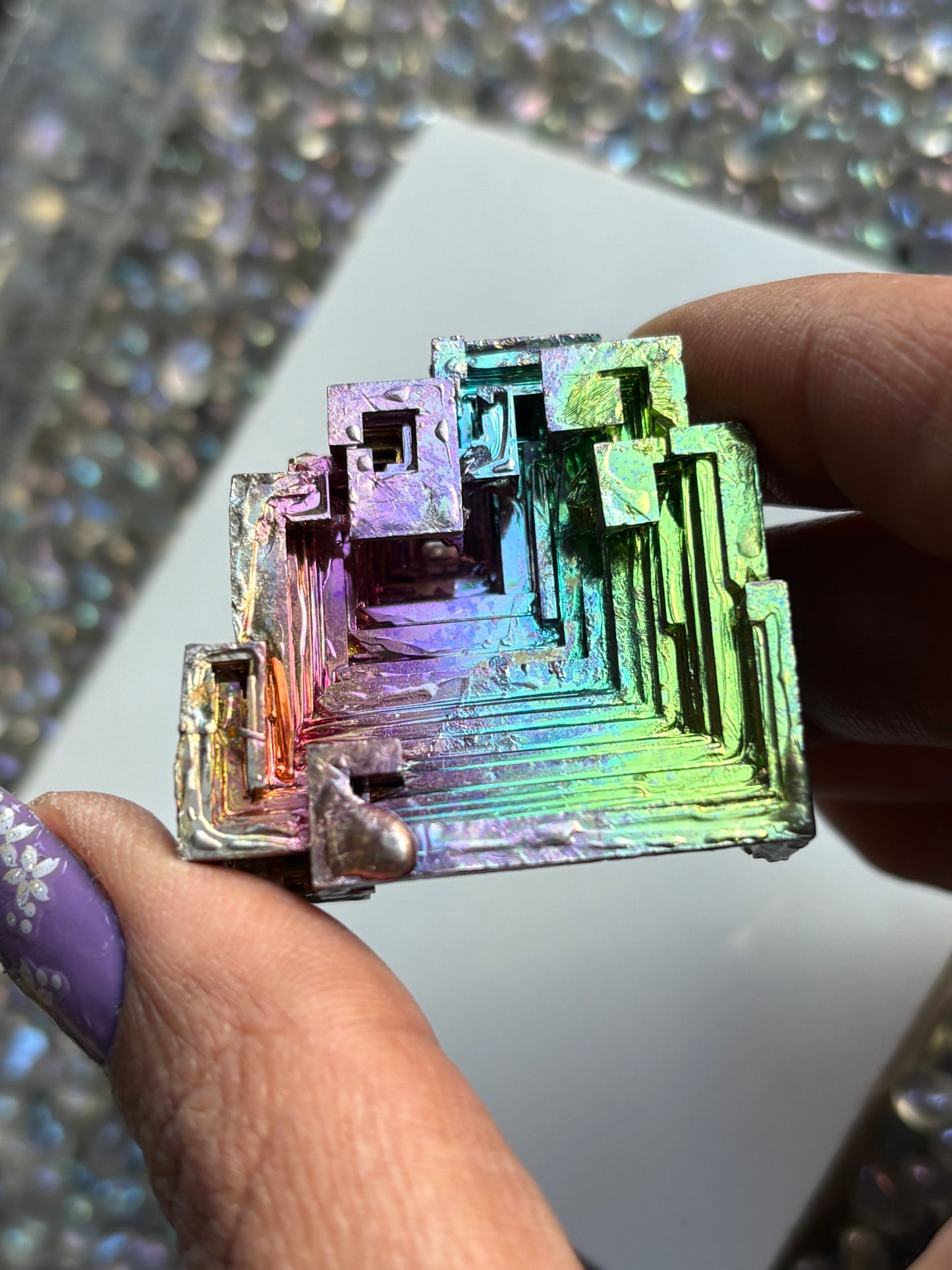 Rainbow Bismuth Crystal Specimen Metal Art Large (2)