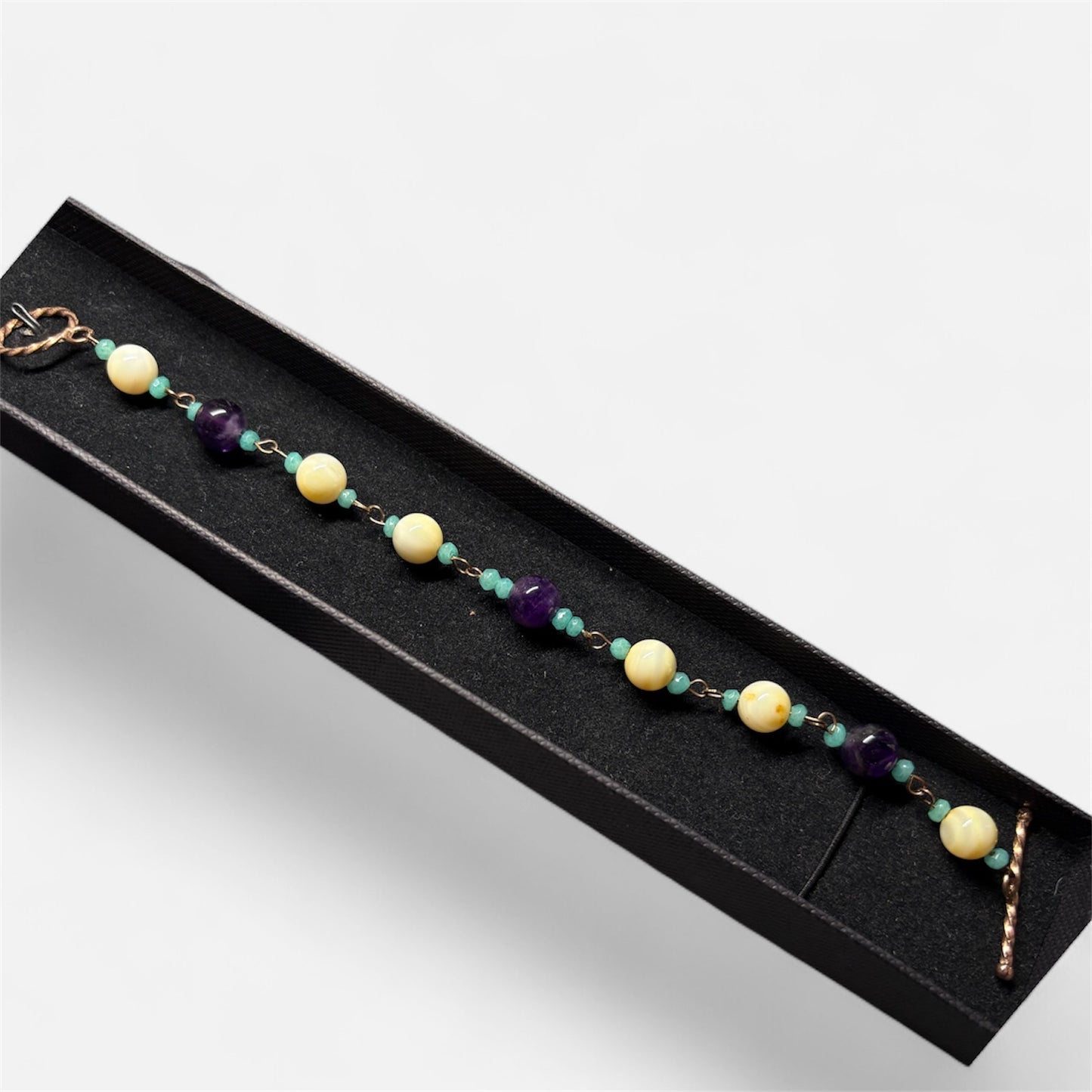 Amethyst Lemon Shell & Aqua Chalcedony Crystal Gemstone Rose Gold 925 Bracelet